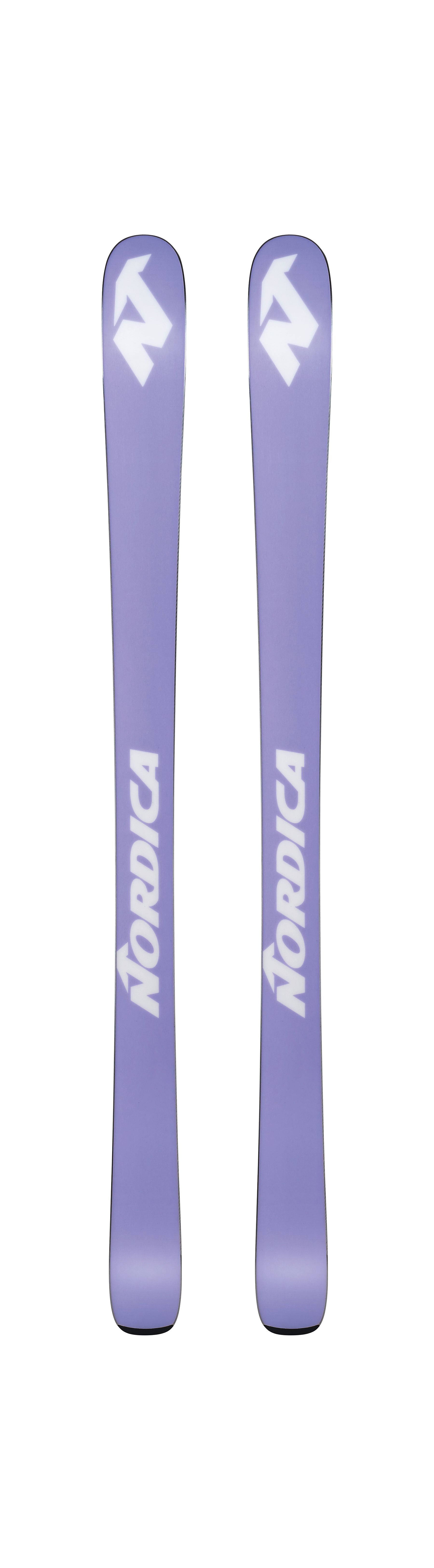 Nordica Santa Ana 80 S junior skis in Midnight Blue/Purple with JR 7.0 WB bindings included, a lightweight ski for young girls.