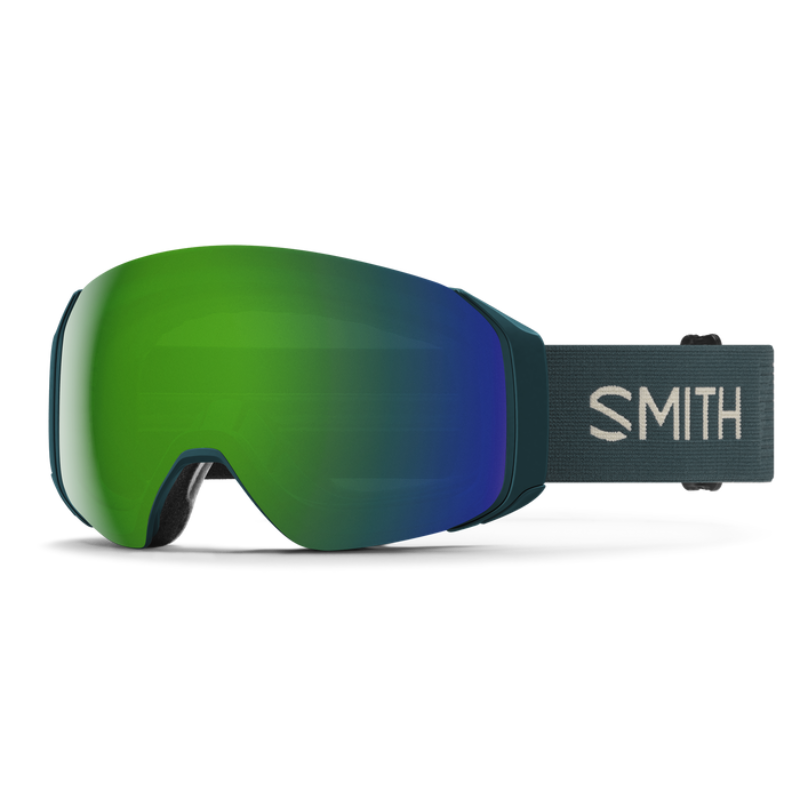 Front view of the Smith 4D MAG S Low Bridge Fit Goggles featuring a scaled-down low-bridge frame, down-curved BirdsEye Vision ChromaPop lens, integrated magnetic MAG retention levers, triple-layer DriWix face foam, and a silicone-backed QuickFit strap.