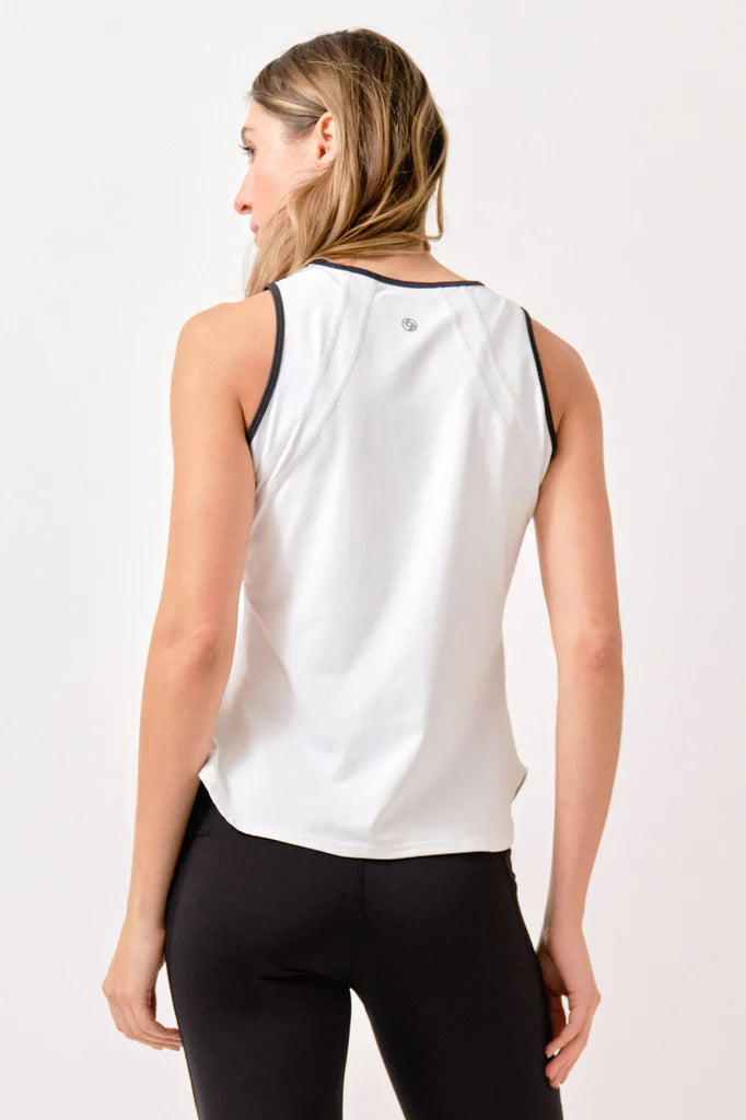 LIJA Women's Elite Bea Tank, women's tennis tank top, tennis apparel, athletic wear, performance tank top, moisture-wicking tank, breathable fabric, stylish tennis clothing, comfortable tennis tank, sportswear, women's activewear, Swiss Sports Haus, West Vancouver tennis shop.