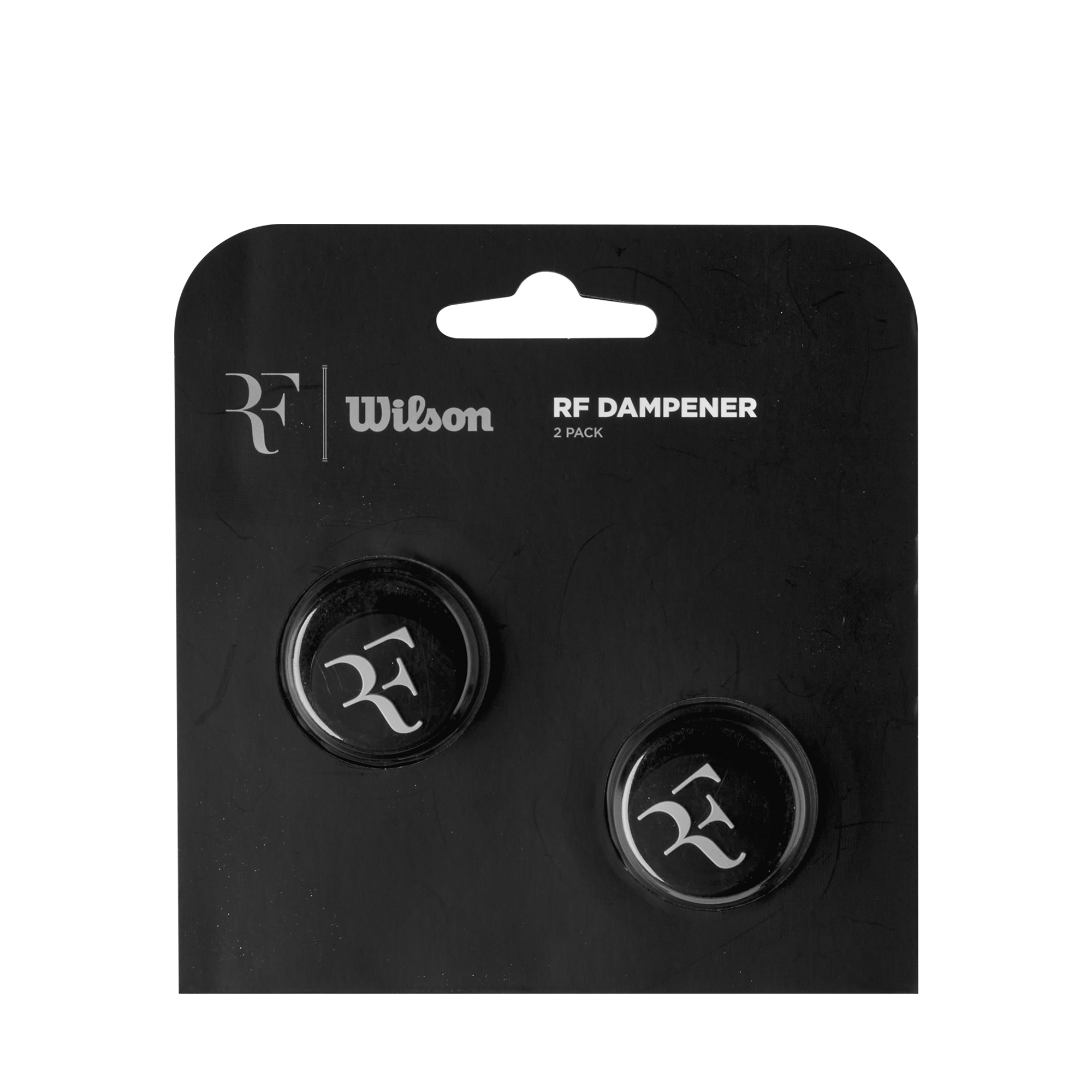 Wilson RF Dampener 2-Pack, tennis racket dampener, vibration dampener, Roger Federer dampener, tennis accessories, racket accessories, Wilson tennis gear, shock absorber, tennis equipment, Wilson RF, tennis dampener, racket stability, Swiss Sports Haus, West Vancouver tennis shop.