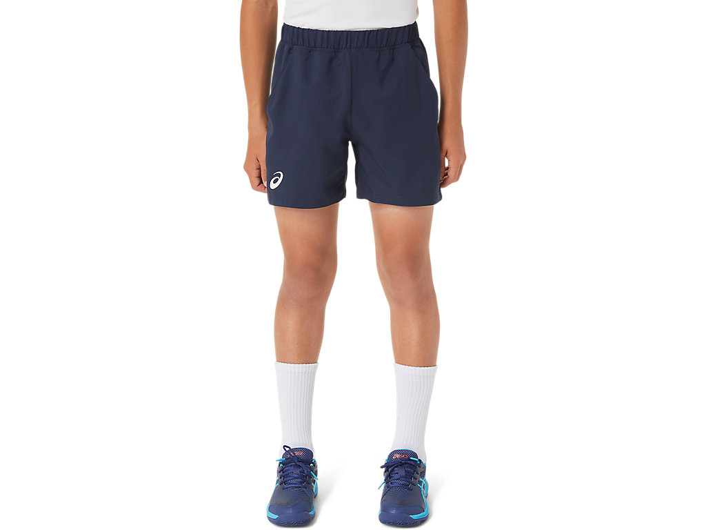 ASICS Boys' Tennis Shorts featuring lightweight performance fabric, side pockets, moisture management, and an athletic fit.