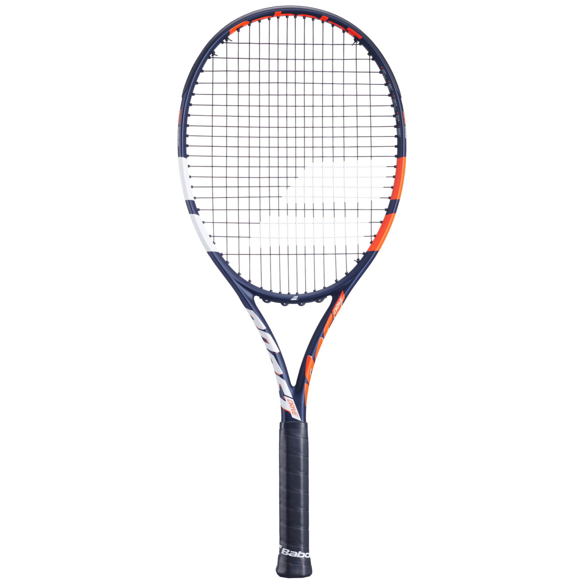 A Babolat Boost Drive strung tennis racket in navy desinged for beginner and intermediate players