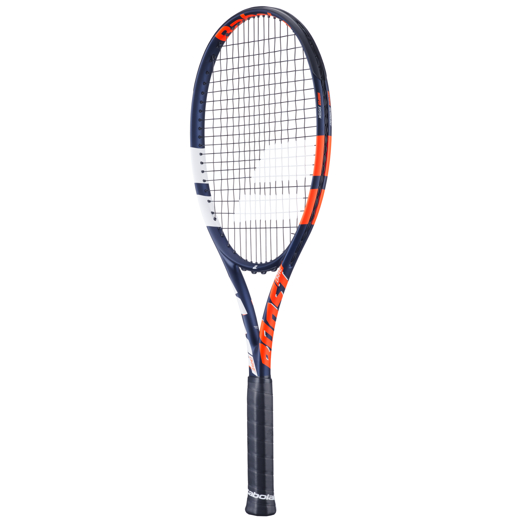 A Babolat Boost Drive strung tennis racket in navy designed for beginner and intermediate players
