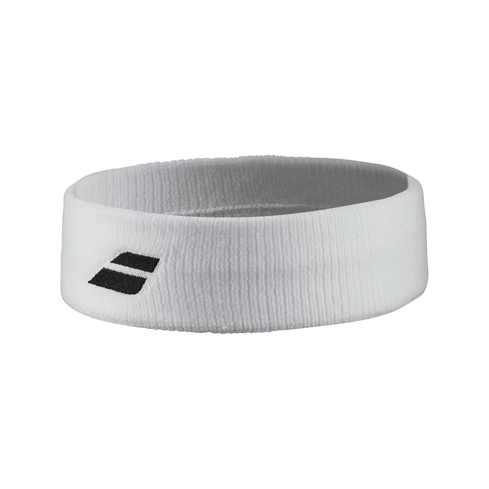Babolat Logo Headband featuring soft absorbent fabric, a comfortable stretch fit, moisture management, and logo detailing.