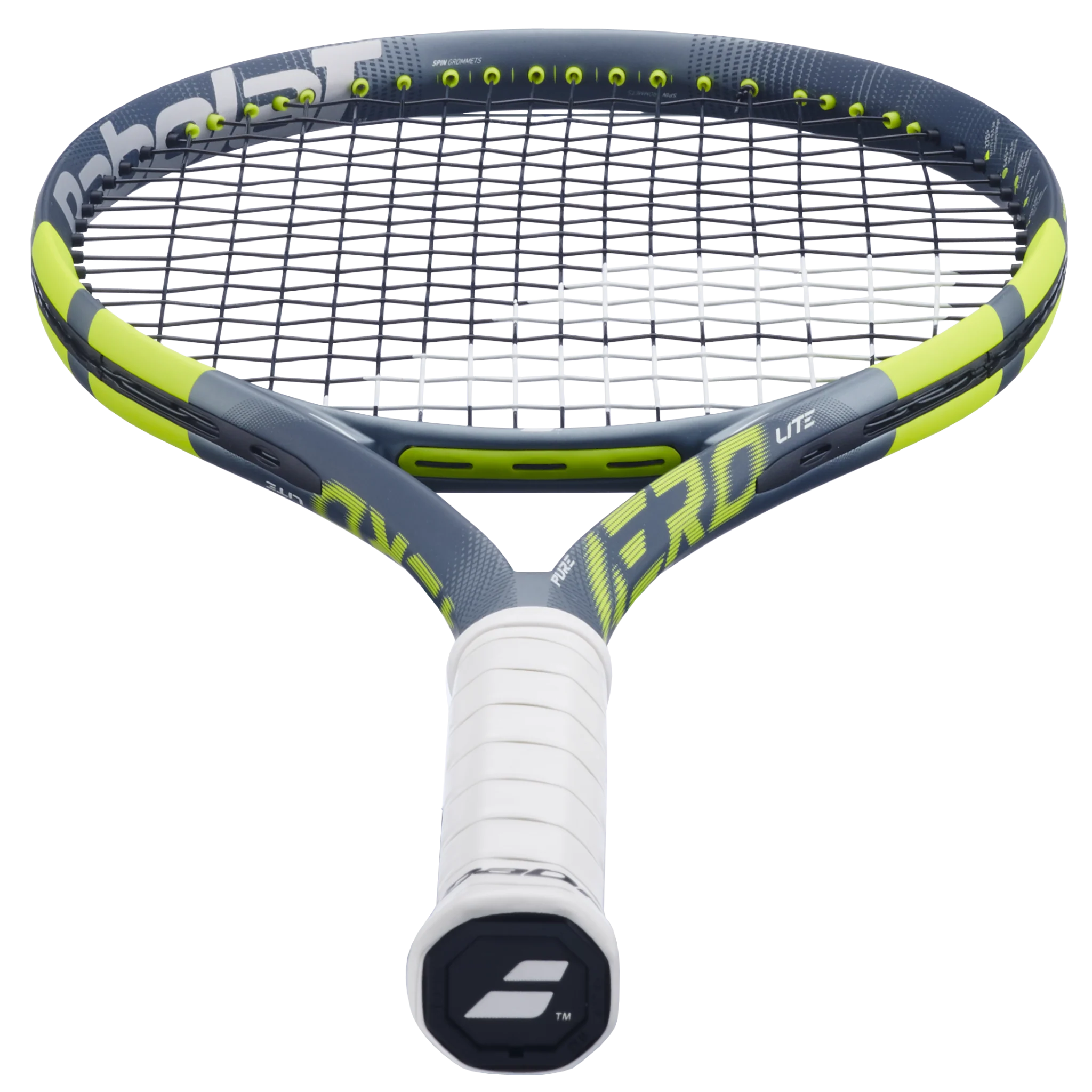 Babolat Pure Aero 100 Lite Gen 9 high-performance spin tennis racket in grey/green