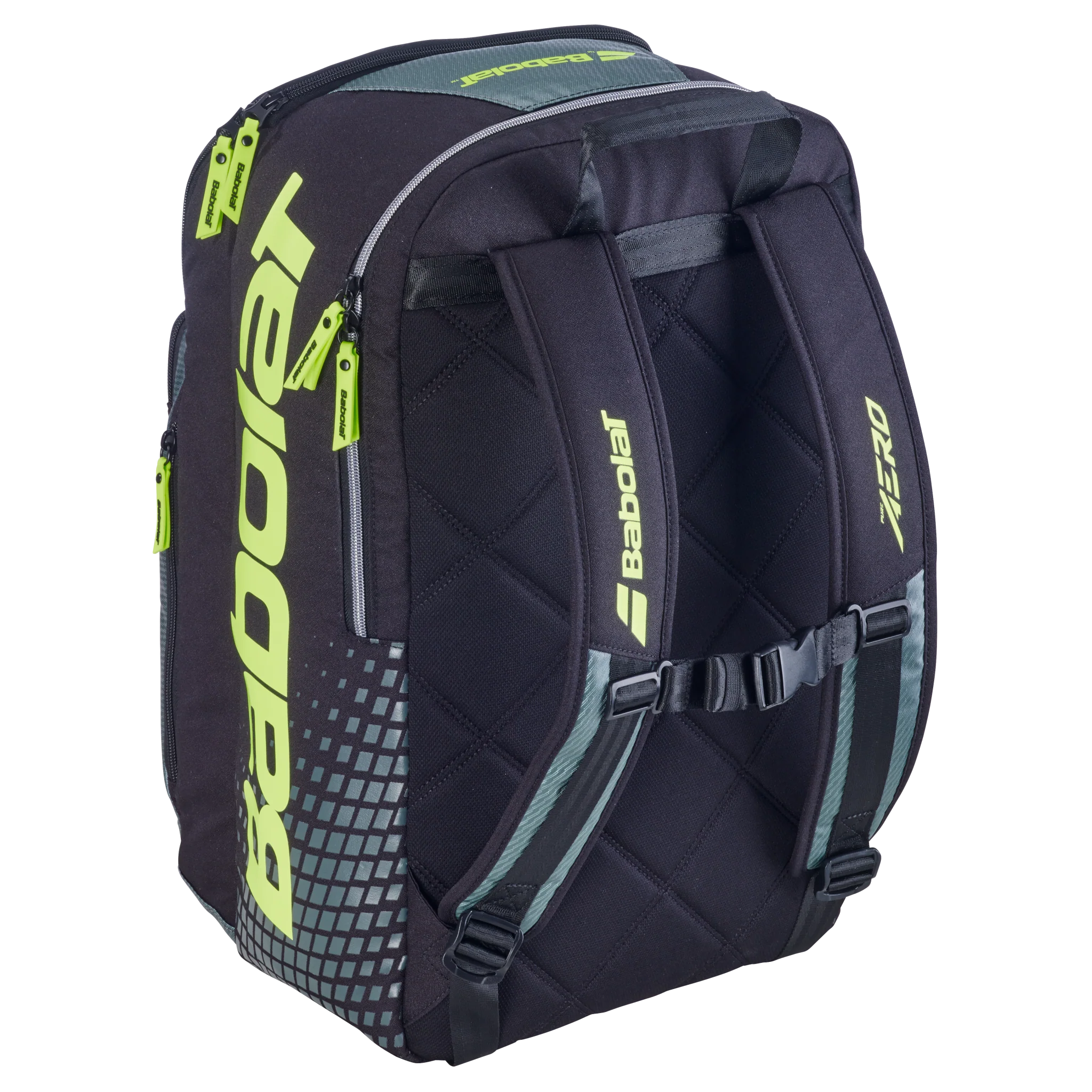 Babolat Pure Aero Backpack featuring dedicated racquet storage, multiple compartments, padded shoulder straps, and Pure Aero-inspired styling.