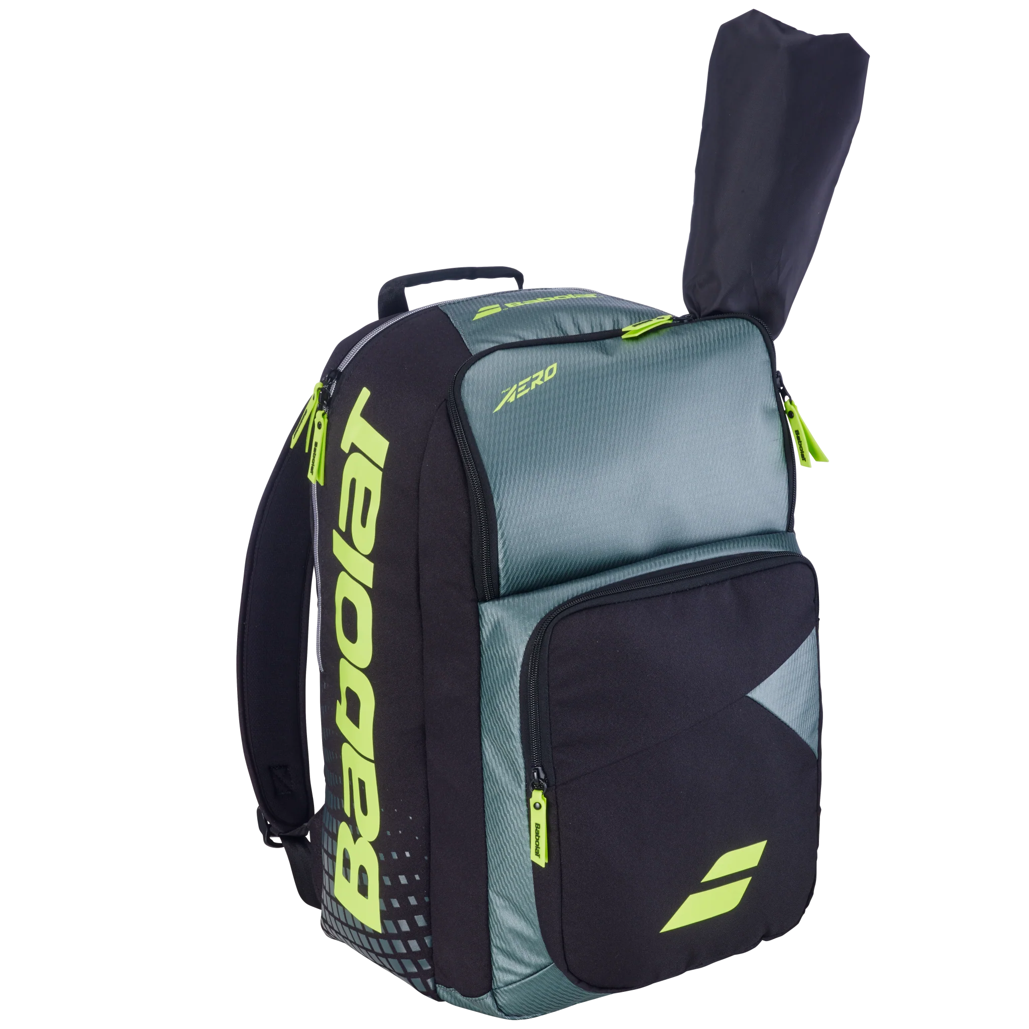 Babolat Pure Aero Backpack featuring dedicated racquet storage, multiple compartments, padded shoulder straps, and Pure Aero-inspired styling.