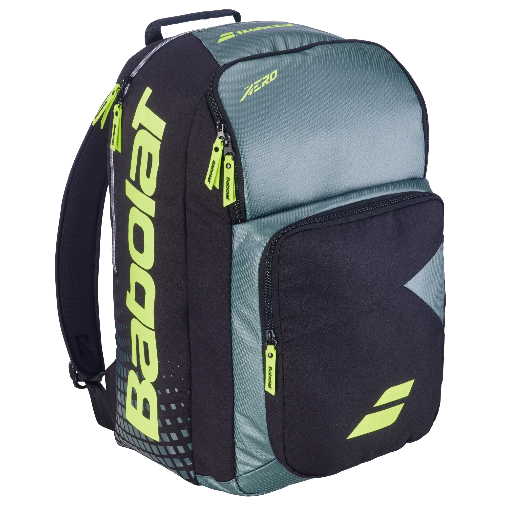 Babolat Pure Aero Backpack featuring dedicated racquet storage, multiple compartments, padded shoulder straps, and Pure Aero-inspired styling.