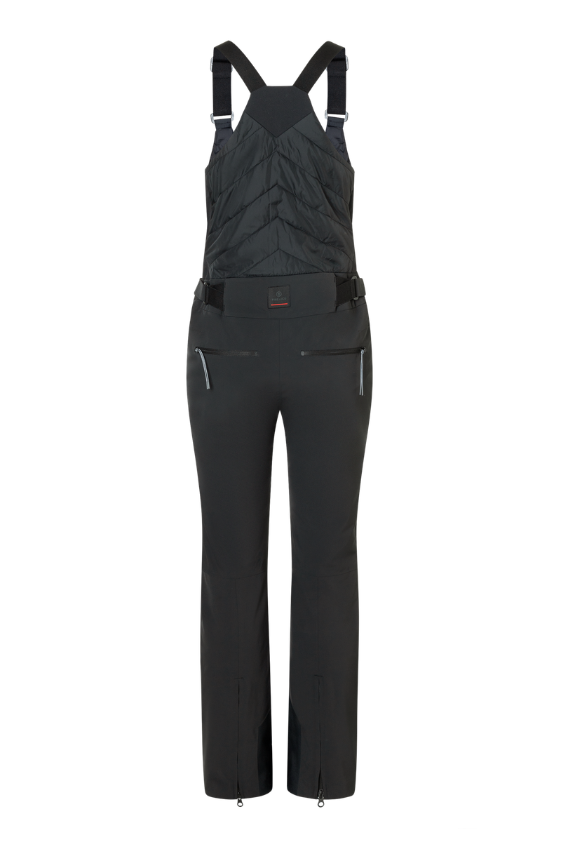A pair of black Bogner Fire + Ice Ivie3 Bib Ski Pants that feature 20K waterproofing and 20K breathability, a premium 4-way stretch technical fabric, and a sleek silhouette.
