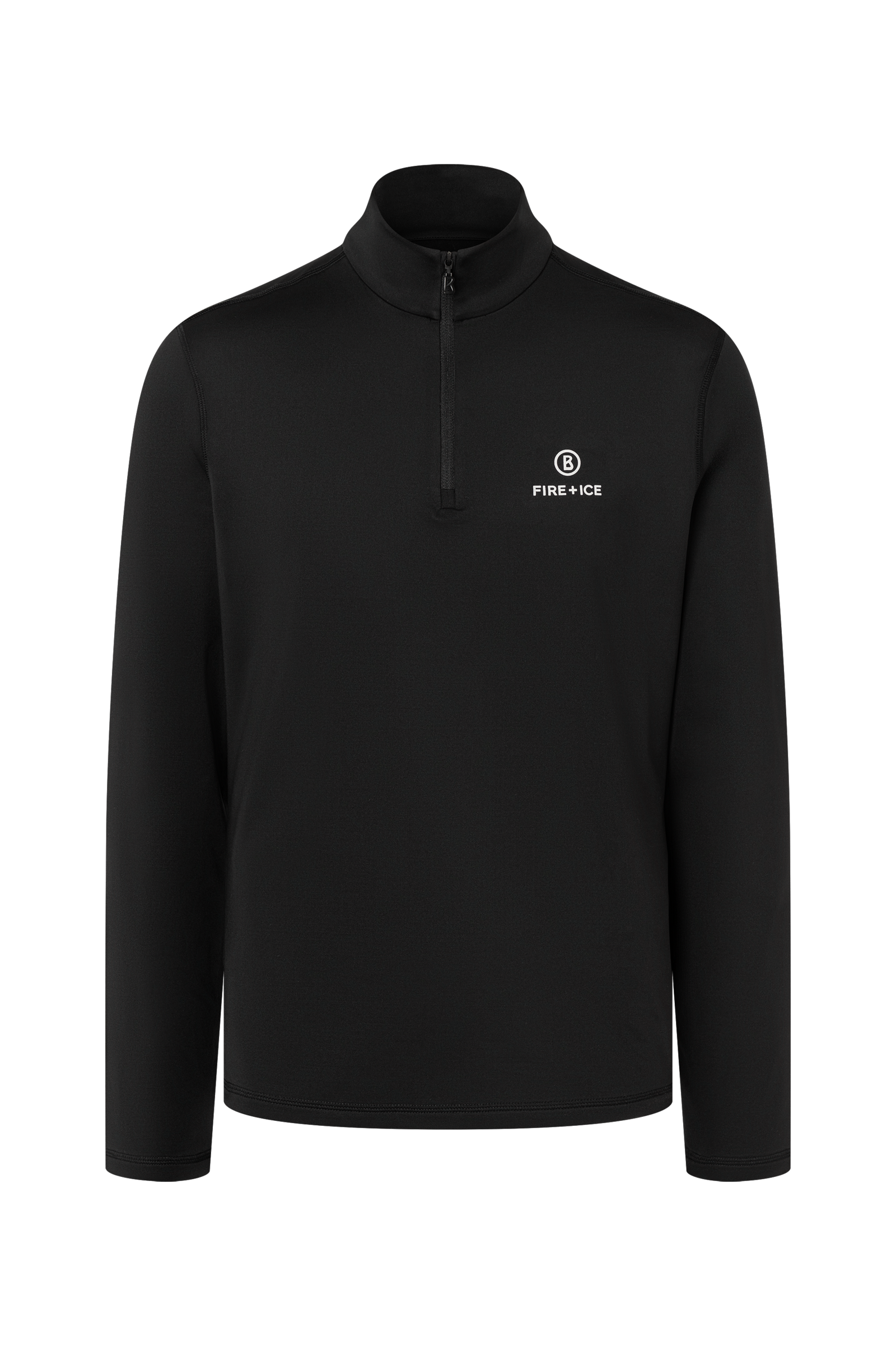 A black Bogner Fire + Ice Men's Pascal Turtleneck midlayer sweater that is made from a moisture-wicking 4-way stretch technical fabric.