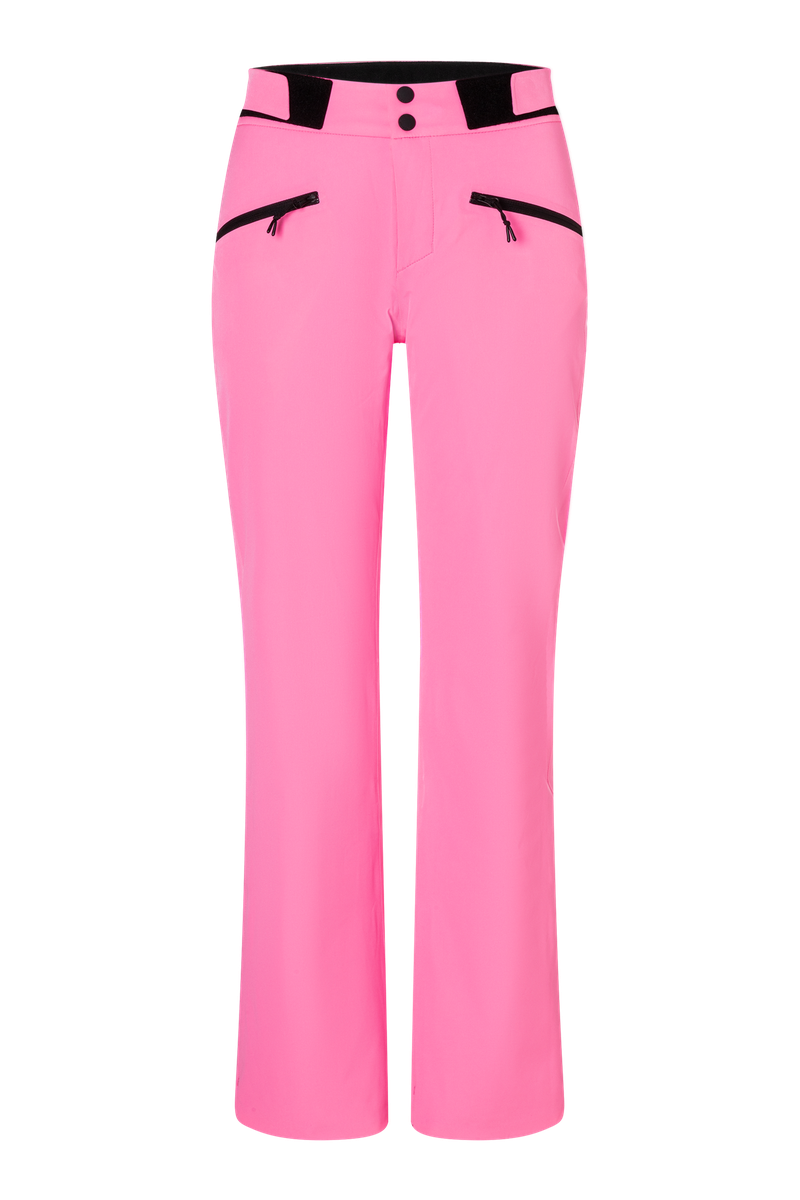 A pair of pink Bogner Fire + Ice Women's Nessa-T Ski Pants that feature 20K waterproofing and 20K breathability, a premium 4-way stretch technical fabric, and a sleek silhouette.