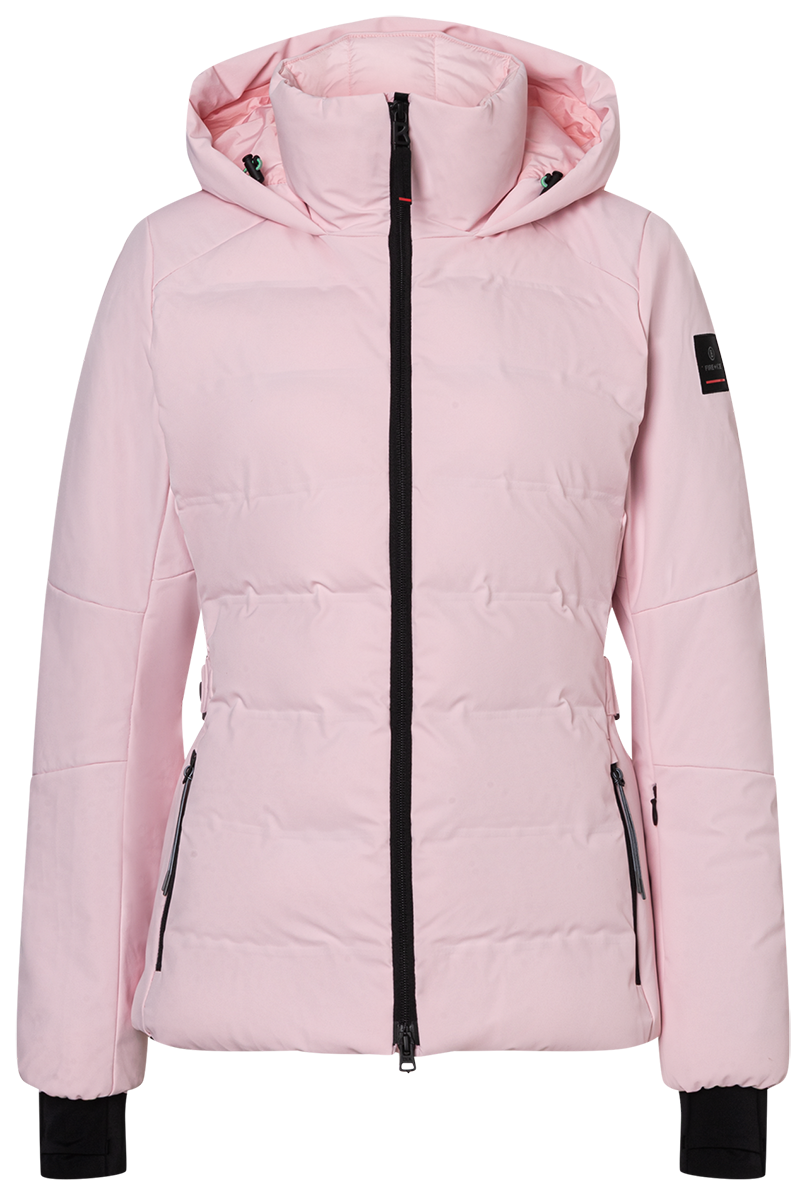 Bogner FIRE + ICE Women's Cadja3 ski jacket with 4-way stretch fabric, Thermore Ecodown insulation, quilted hood and adjustable waist.