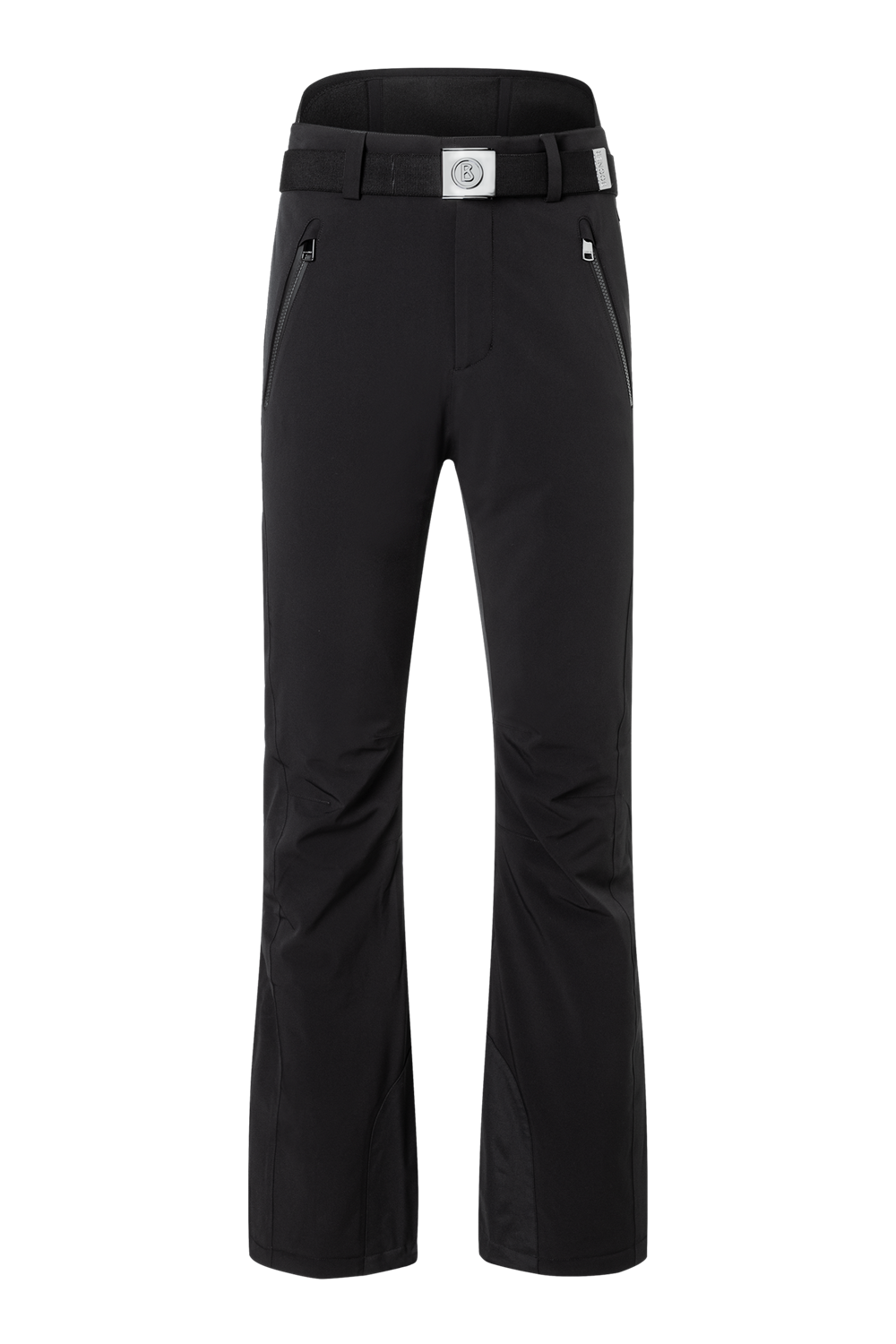 A pair of black Bogner Men's Thore Ski Pants that feature 20K waterproofing and breathability, made from luxurious 4-way stretch fabric in a flattering, fashionable silhouette.