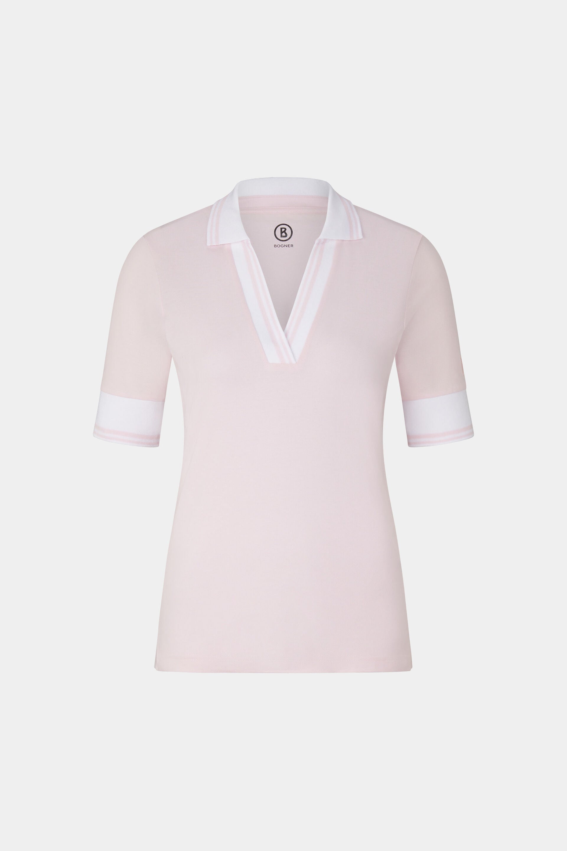 Bogner Women's Elonie golf polo with breathable stretch performance fabric and tailored fit for golf and resort wear