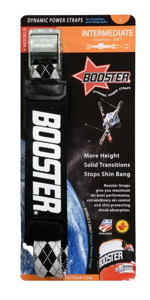 Booster Strap Intermediate showing two-band elastomeric stretch webbing, heavy-duty metal cam buckle with micro-adjustable teeth, and reinforced stitched anchor loop.