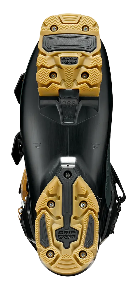 A Dalbello Men’s Veloce MV 110 Ski Boot featuring dual-injected PU shell, 100mm medium-volume last, 110 flex rating, Contour 5 anatomical shaping, MyFit shell system, and GripWalk soles.