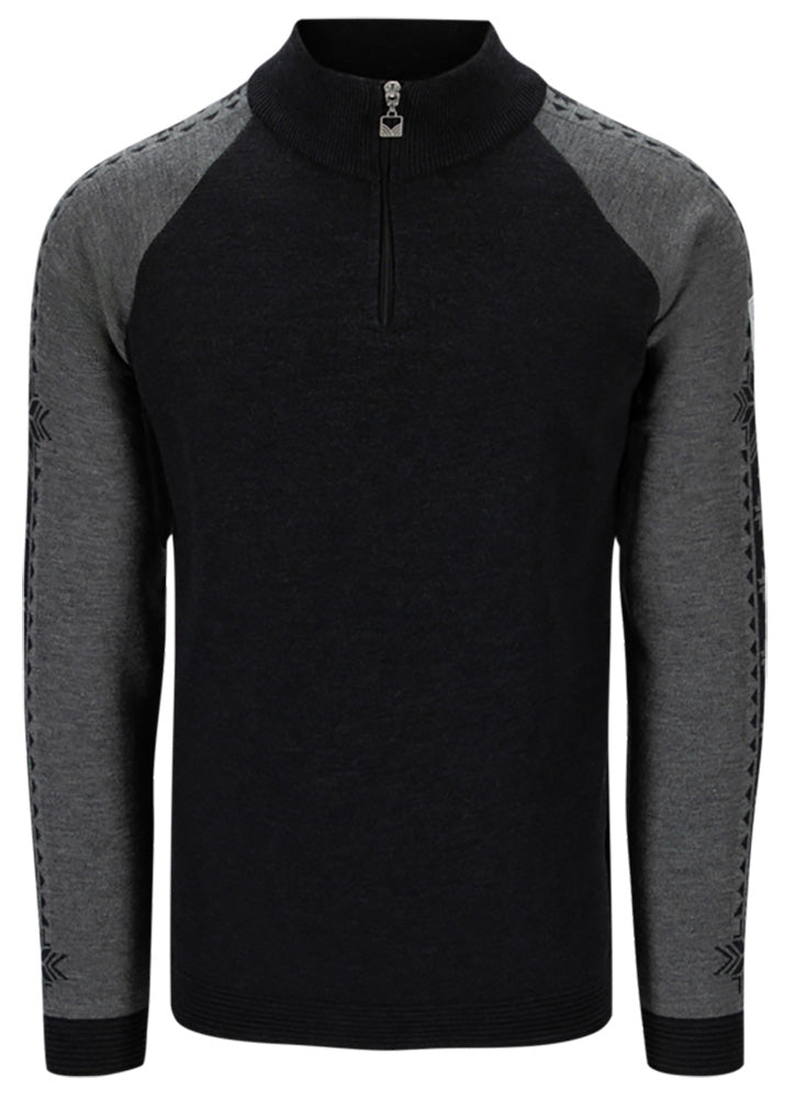 Dale of Norway Men's Geilo Sweater in Darkcharcoal Smoke, a sporty Norwegian quarter-zip sweater made from 100% skin-soft merino wool.
