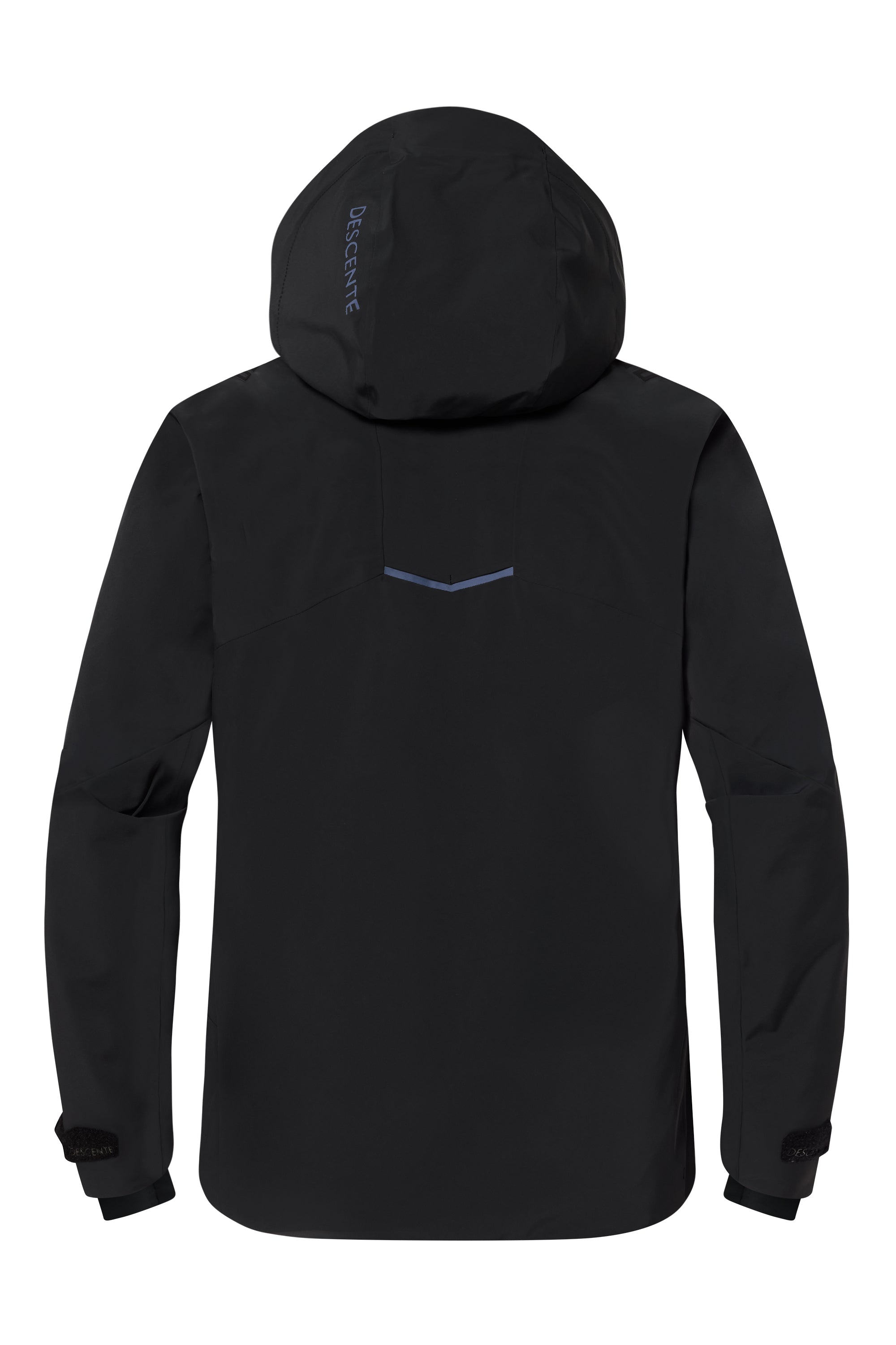 A black Descente Men's Finder ski jacket that features 20K waterproofing and 20K breathability, a premium 4-way sretch technical fabric, and a sleek silhouette.
