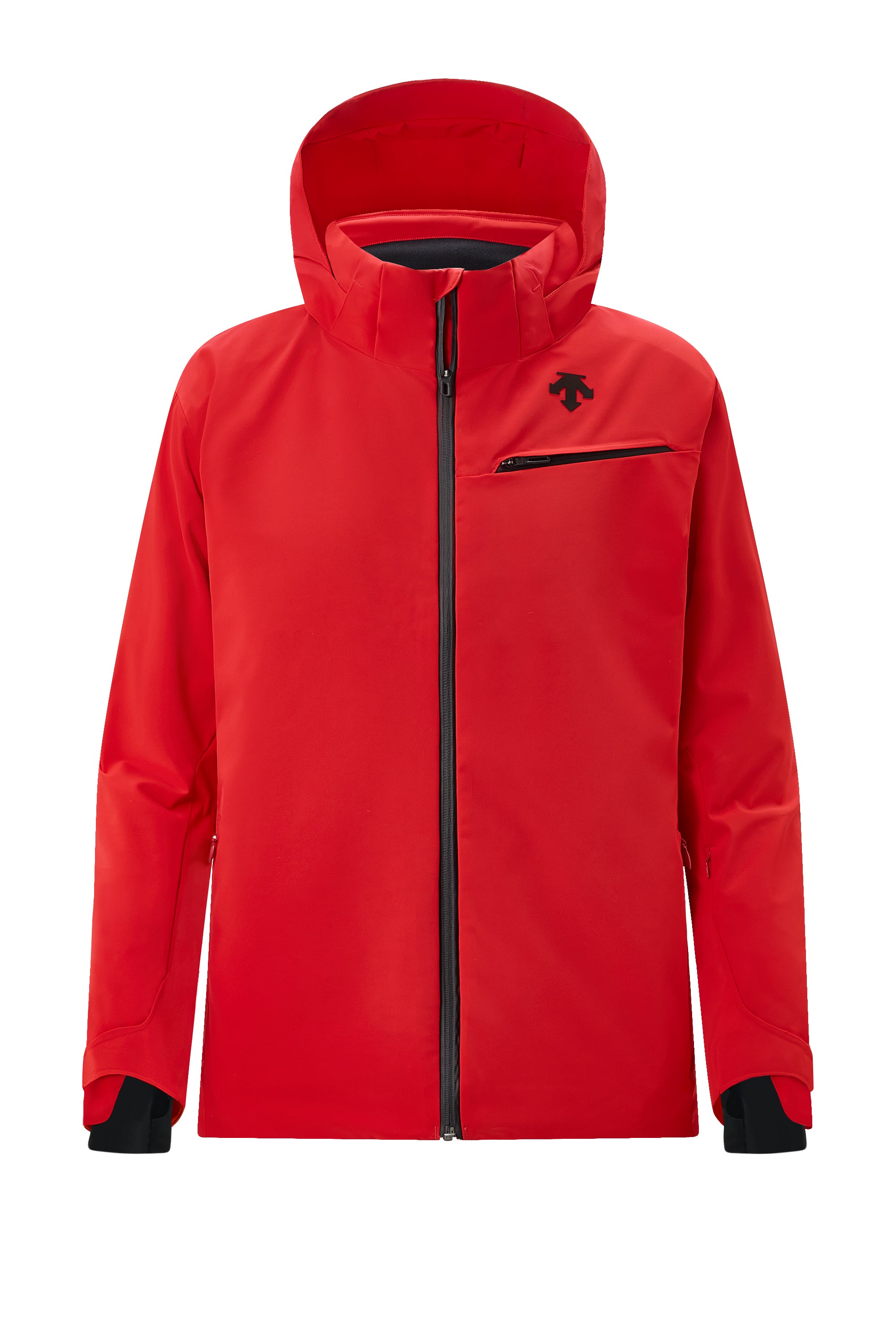 A red Descente Men’s Josh Insulated Jacket that features 20K waterproofing and 20K breathability, a premium 4-way stretch fabric, and a sleek silhouette.