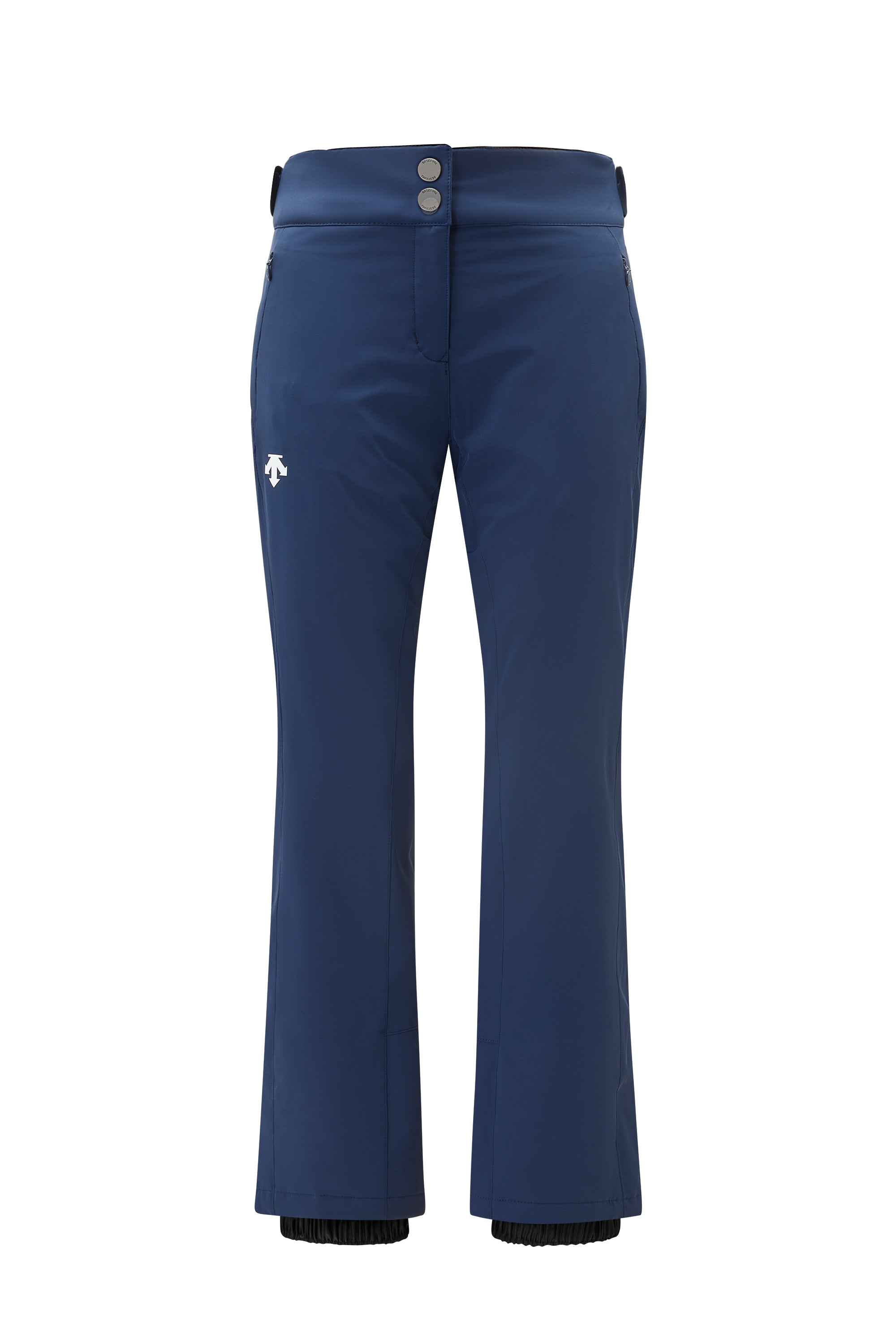 A pair of navy Descente Women’s Giselle Ski Pants that feature a 20K waterproof 20K breathability membrane, a premium 4-way stretch technical fabric, and a form-flattering silhouette.