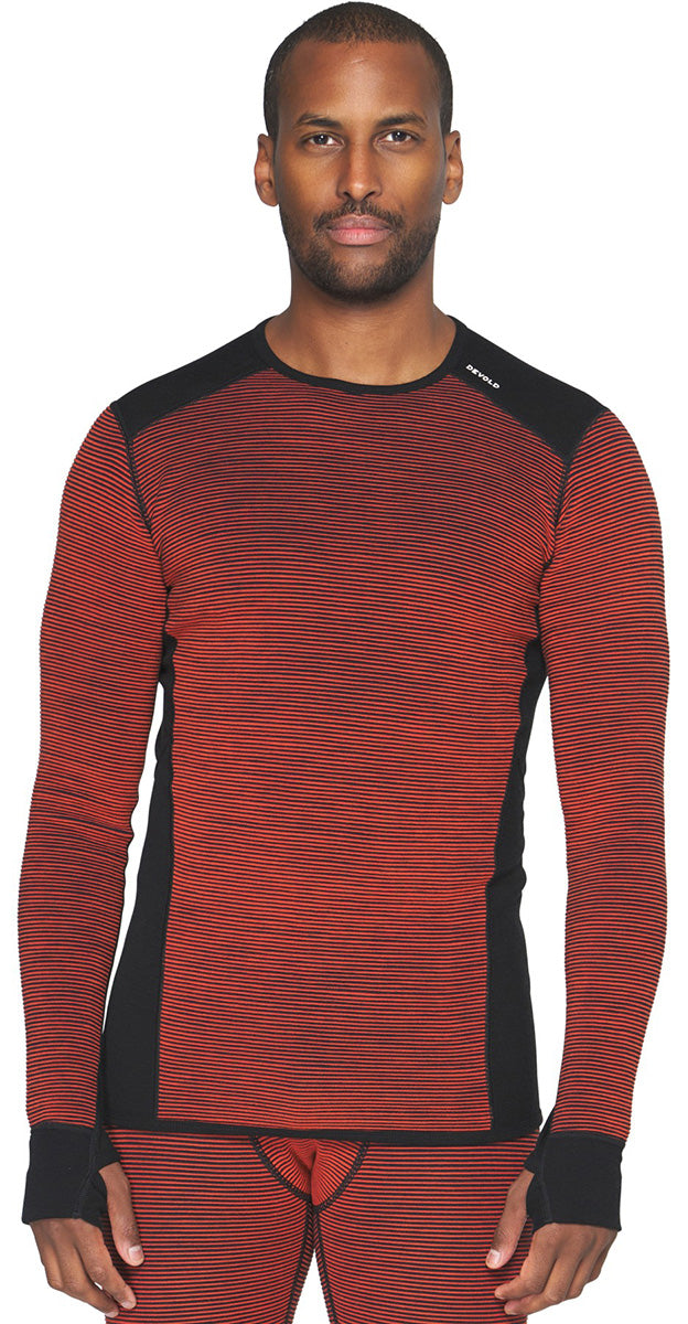 Devold Men's Reverso Merino Shirt in Brick, reversible merino baselayer with breathable flat-knit and insulating 3D-knit sides.