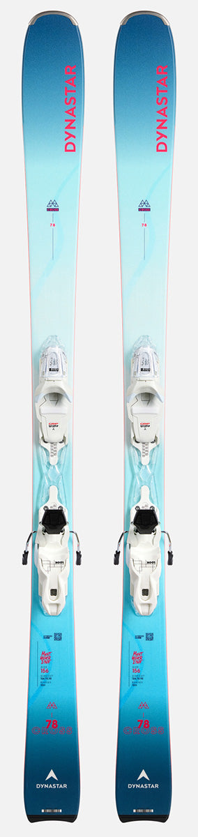 Dynastar M-Cross W 78 Women's Skis with XPress 10 GripWalk bindings, featuring a 78 mm waist for agile carving and versatile resort performance.