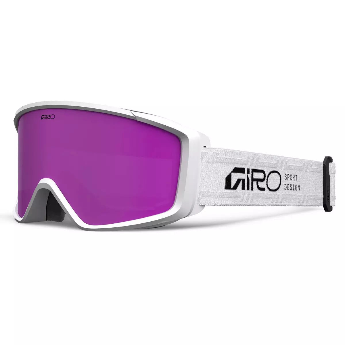 Giro Index 2.0 Asian Fit ski goggle in White Stacked with Amber Pink lens and OTG design for prescription glasses.