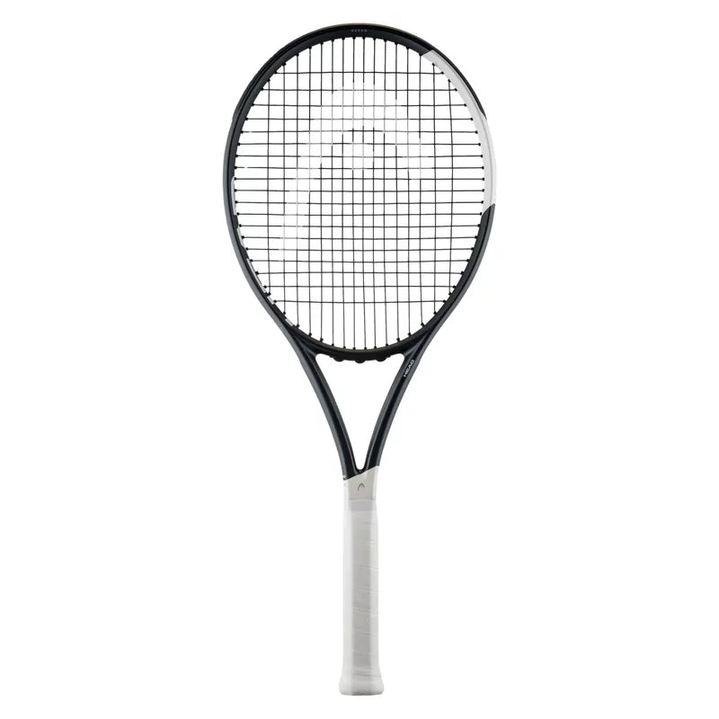 A HEAD IG Speed XCEED strung tennis racket in a sleek black and white color