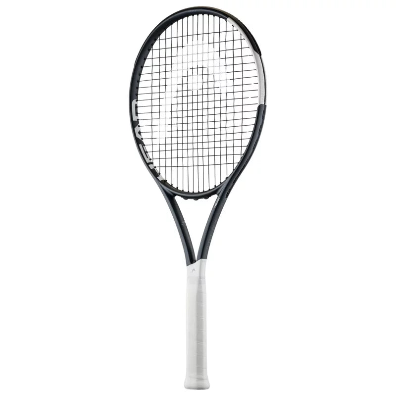 A HEAD IG Speed XCEED strung tennis racket in a sleek black and white color