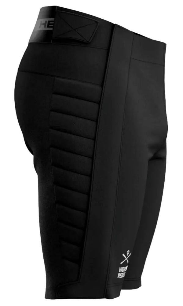 Head Race Shorts showing full-length side leg zippers, adjustable elastic waistband, windproof stretch softshell fabric, fleece-lined backing, and reinforced protective side paneling.