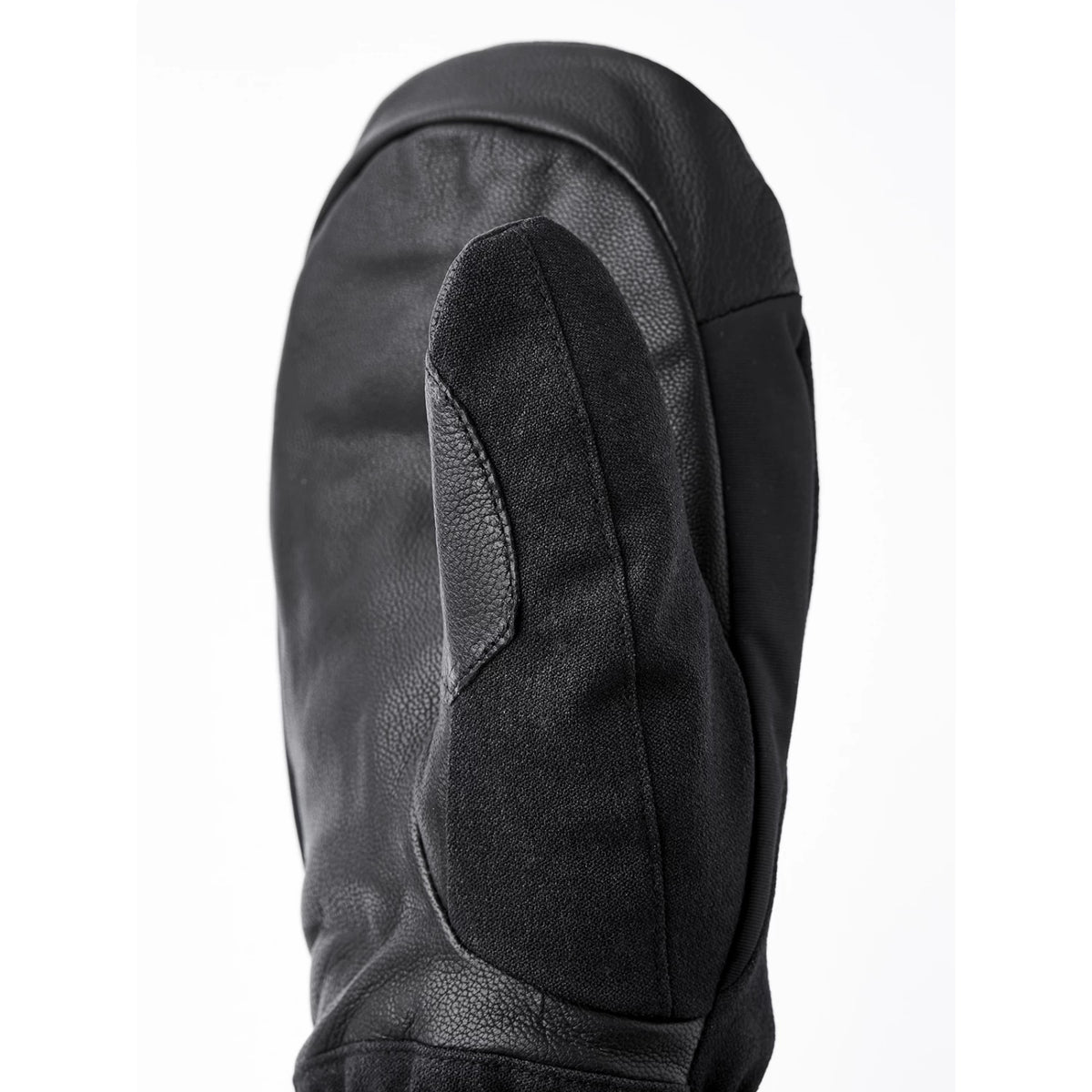 Hestra Powder Gauntlet Mitt in Black with goat leather, Fiberfill insulation, removable microfleece liner and long protective cuff.
