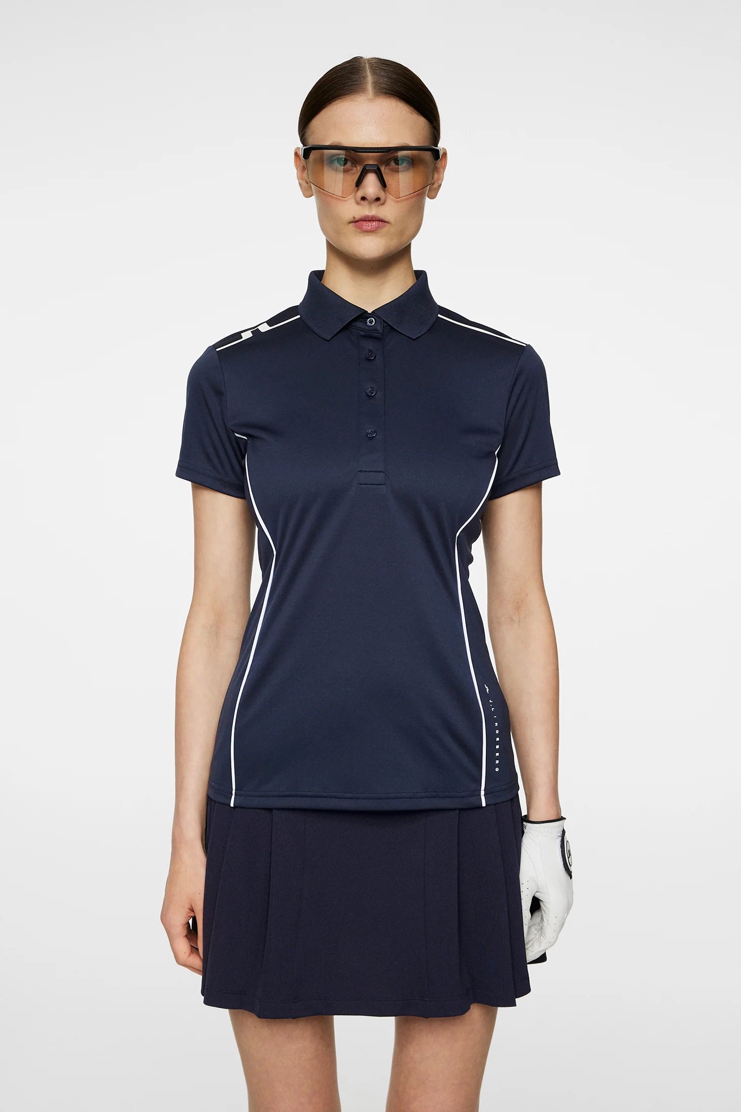 J.Lindeberg Women's Leyla golf polo with breathable stretch performance fabric and flattering athletic fit for golf and resort wear