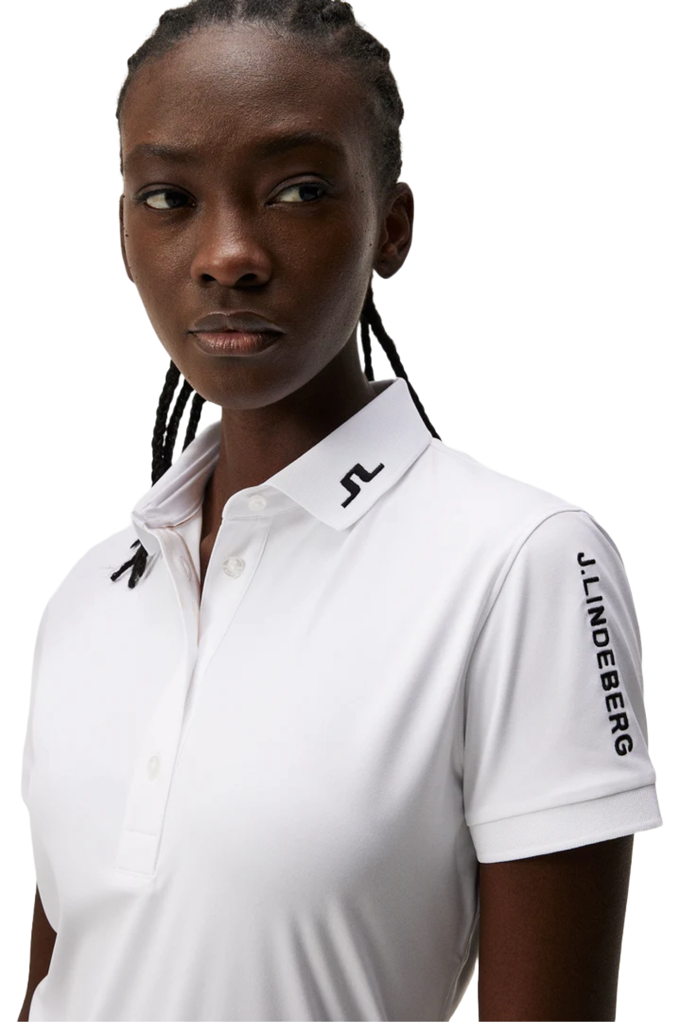 J.Lindeberg Women's Tour Tech golf polo with breathable four-way stretch performance fabric and athletic fit for golf and active wear