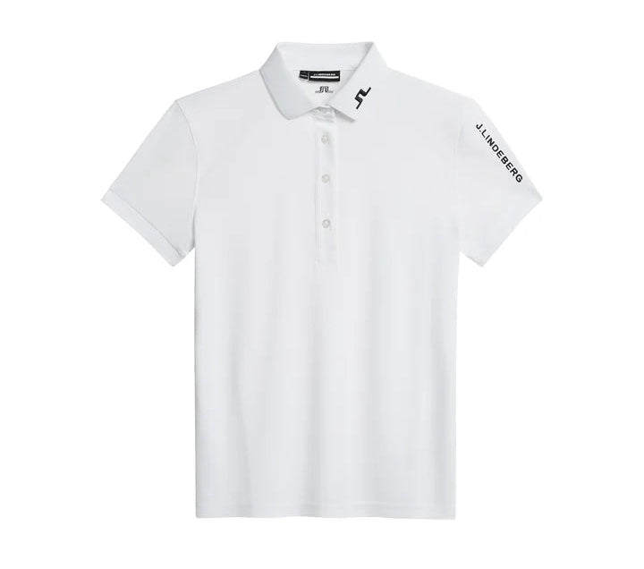 J.Lindeberg Women's Tour Tech golf polo with breathable four-way stretch performance fabric and athletic fit for golf and active wear