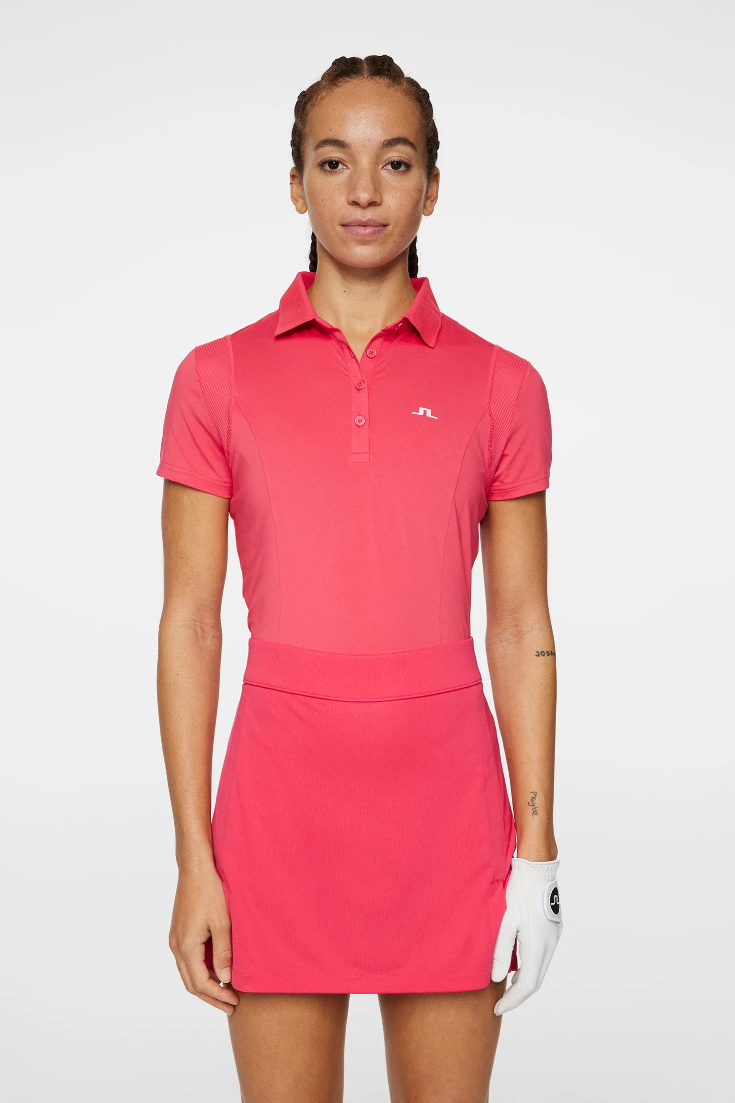 J.Lindeberg Women's Zuri golf polo with breathable stretch performance fabric and flattering athletic fit for golf and resort wear