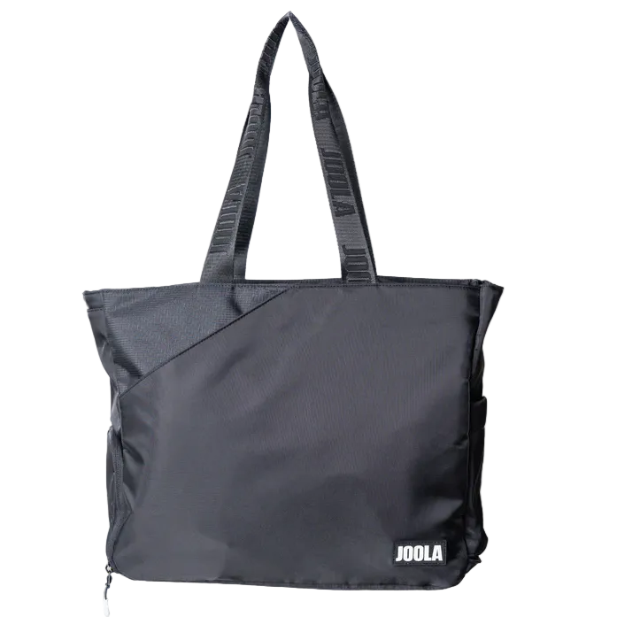 A black JOOLA Everyday Tote Bag with dual shoulder straps designed to hold pickleball paddles and accessories.