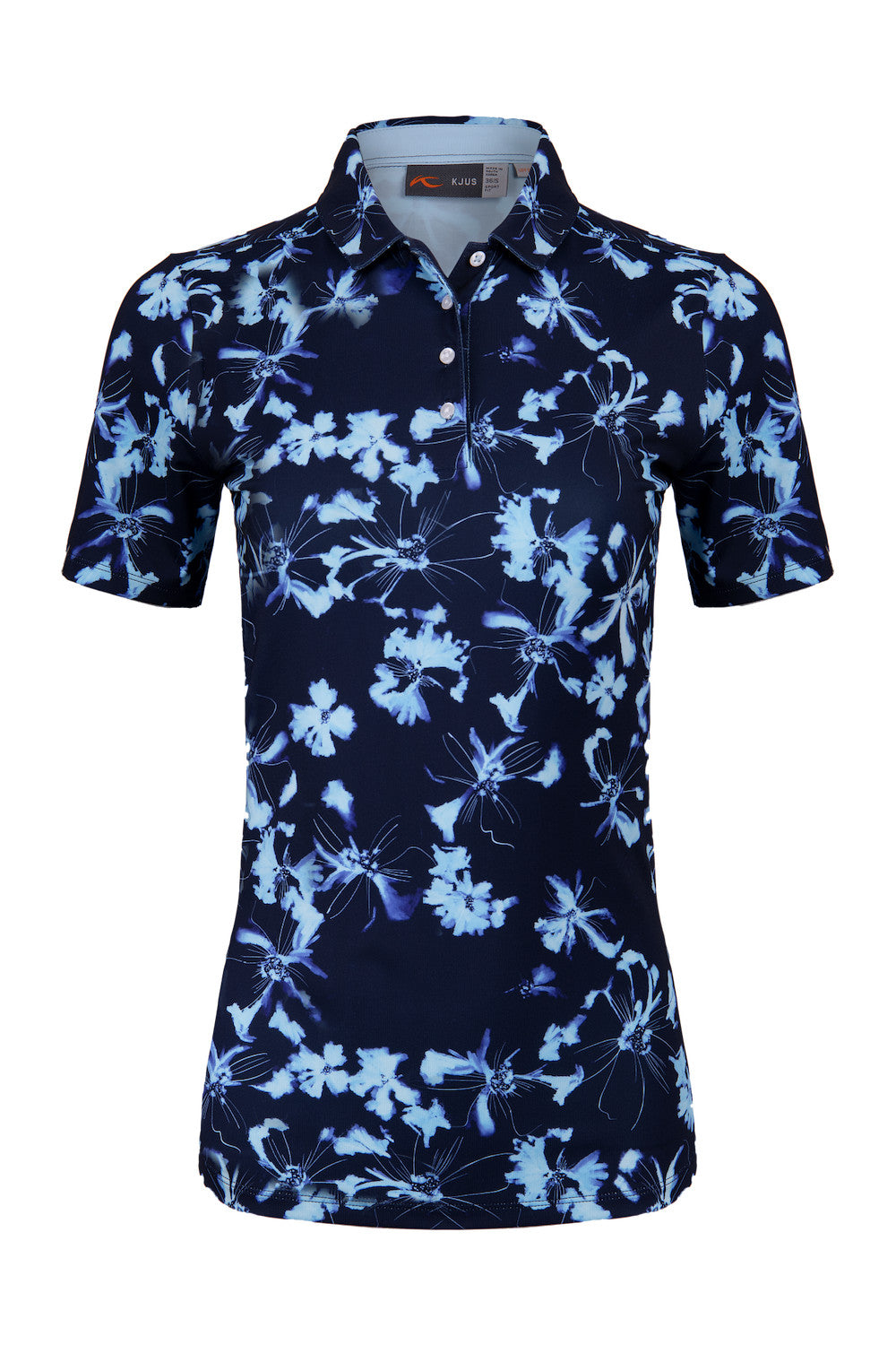 KJUS Women's Enya printed golf polo with breathable four-way stretch performance fabric and modern print design for golf wear