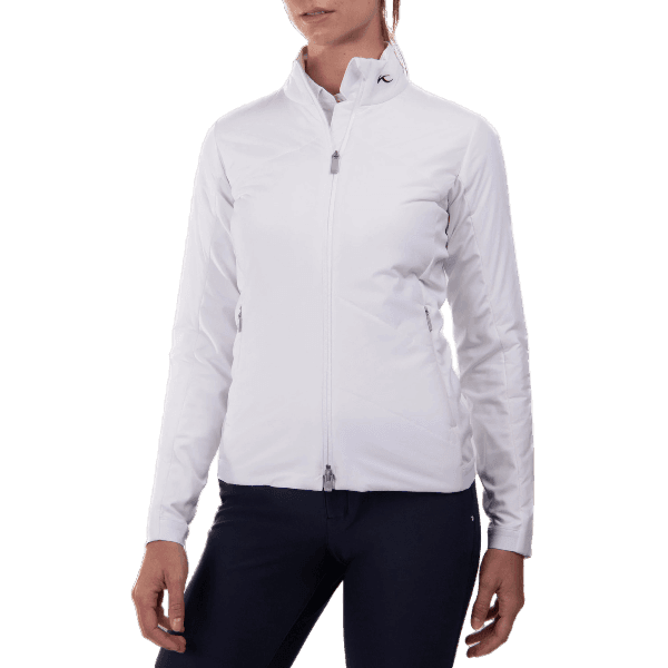 KJUS Women's Radiation Jacket featuring lightweight synthetic insulation, stretch performance fabric, zippered pockets, and a women's-specific fit for skiing and winter wear.
