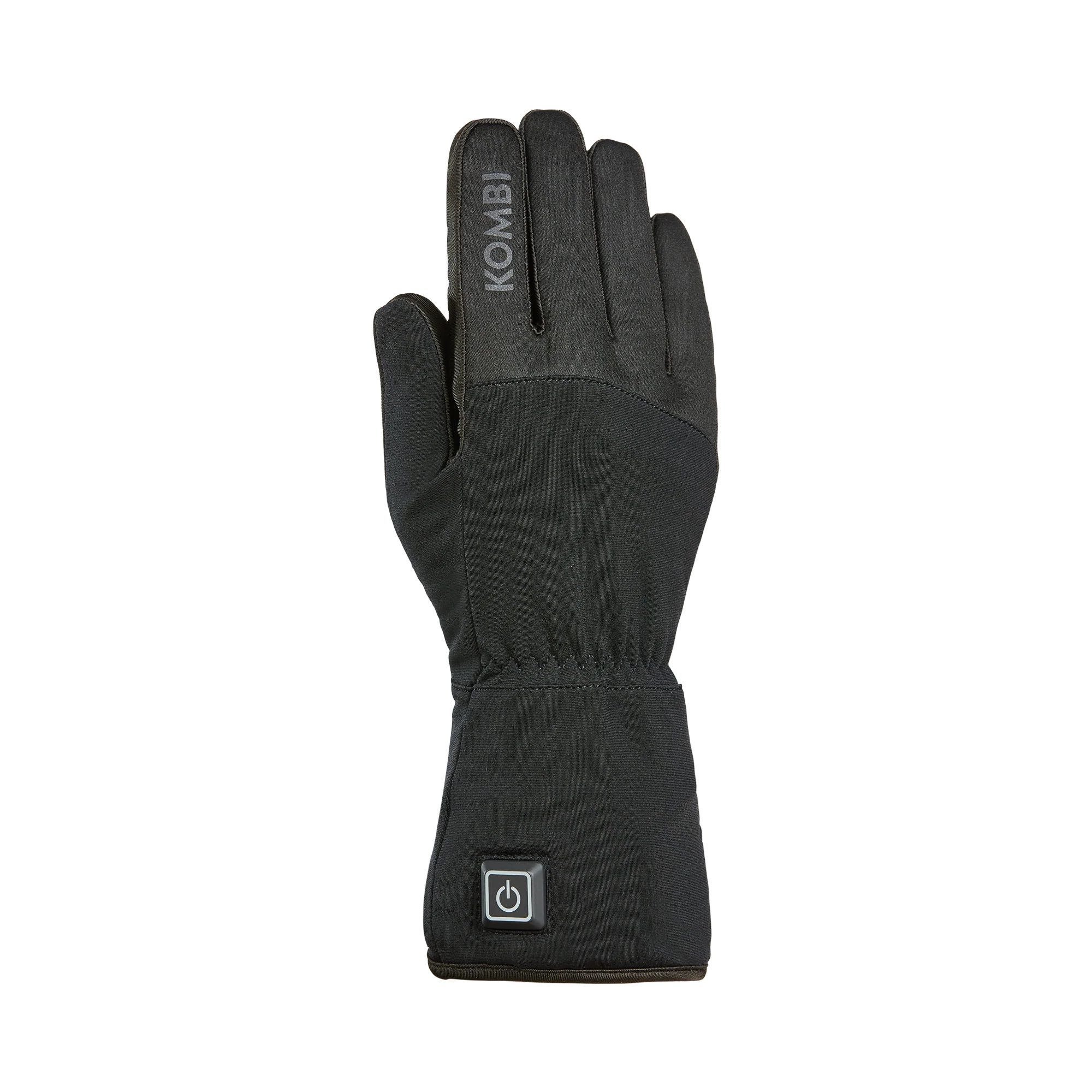Kombi Warm-Up Heated Glove Liners featuring rechargeable battery-powered heating, stretch performance fabric, adjustable heat settings, and a low-profile fit for winter activities.