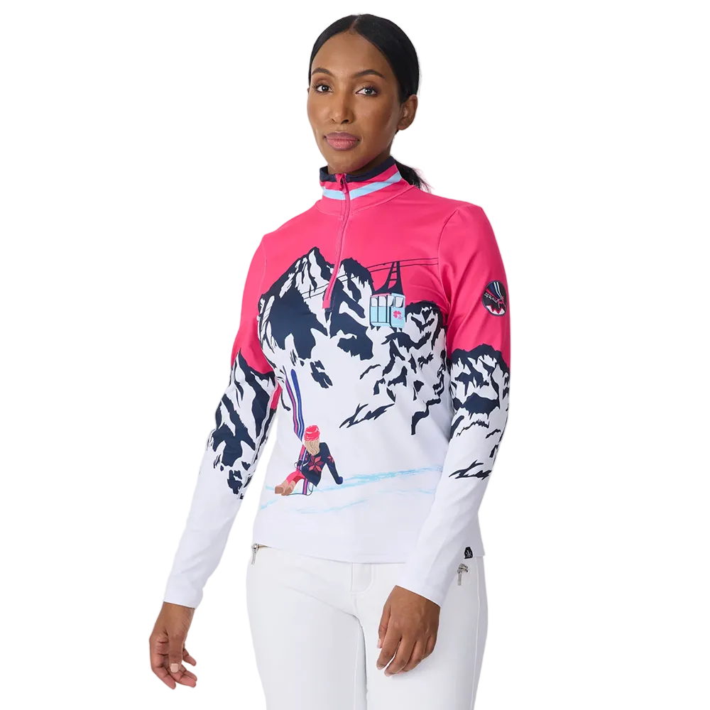 Front view of the Krimson Klover Women’s Gondola Sweater featuring a mid-weight ECOVERO™ viscose blend knit, crew neck, custom jacquard graphic print, and ribbed collar, cuffs, and hem.