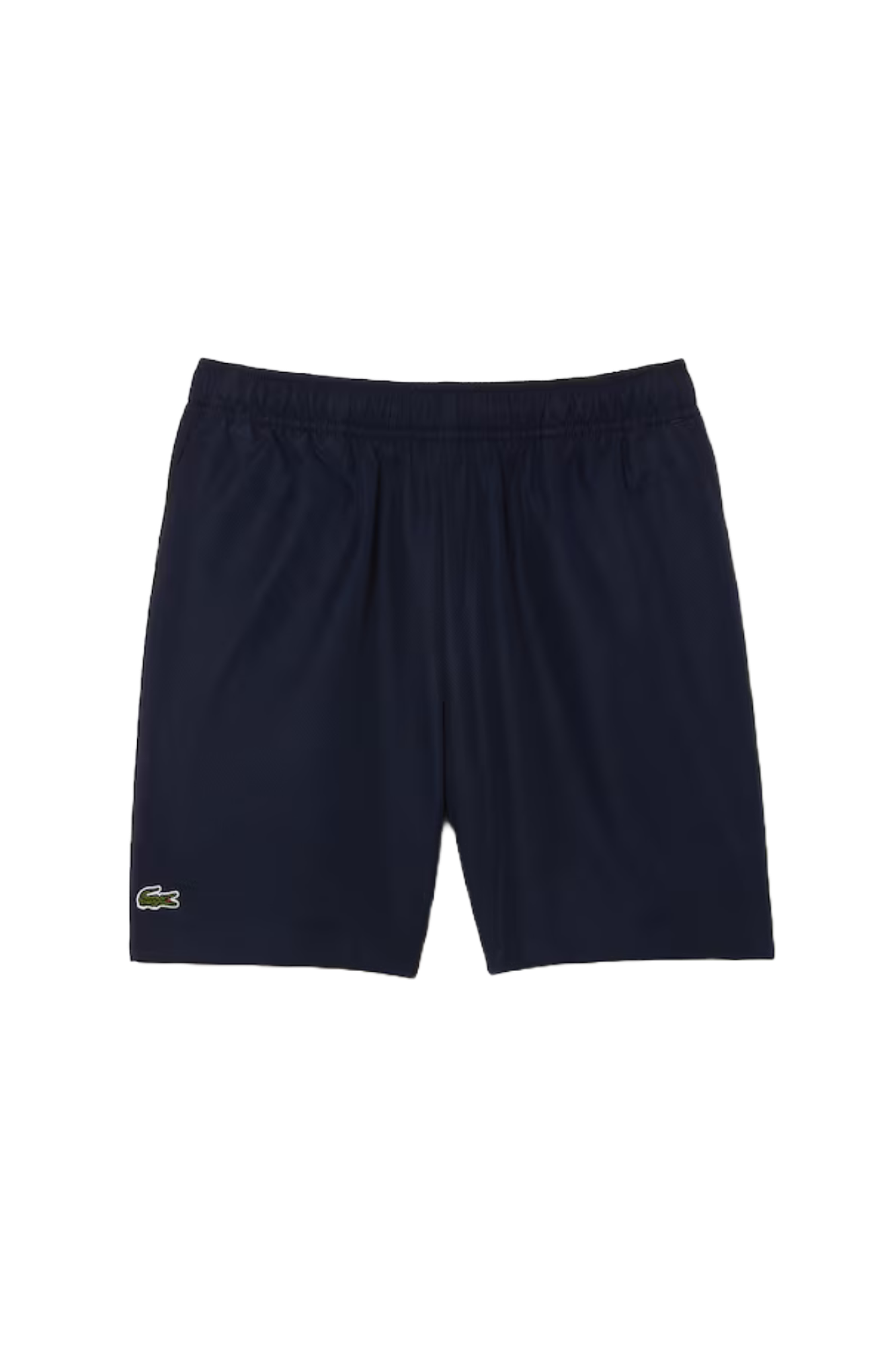 Lacoste Boys Sport Diamond Weave Shorts featuring lightweight breathable fabric, athletic fit, elastic waistband, and crocodile branding.