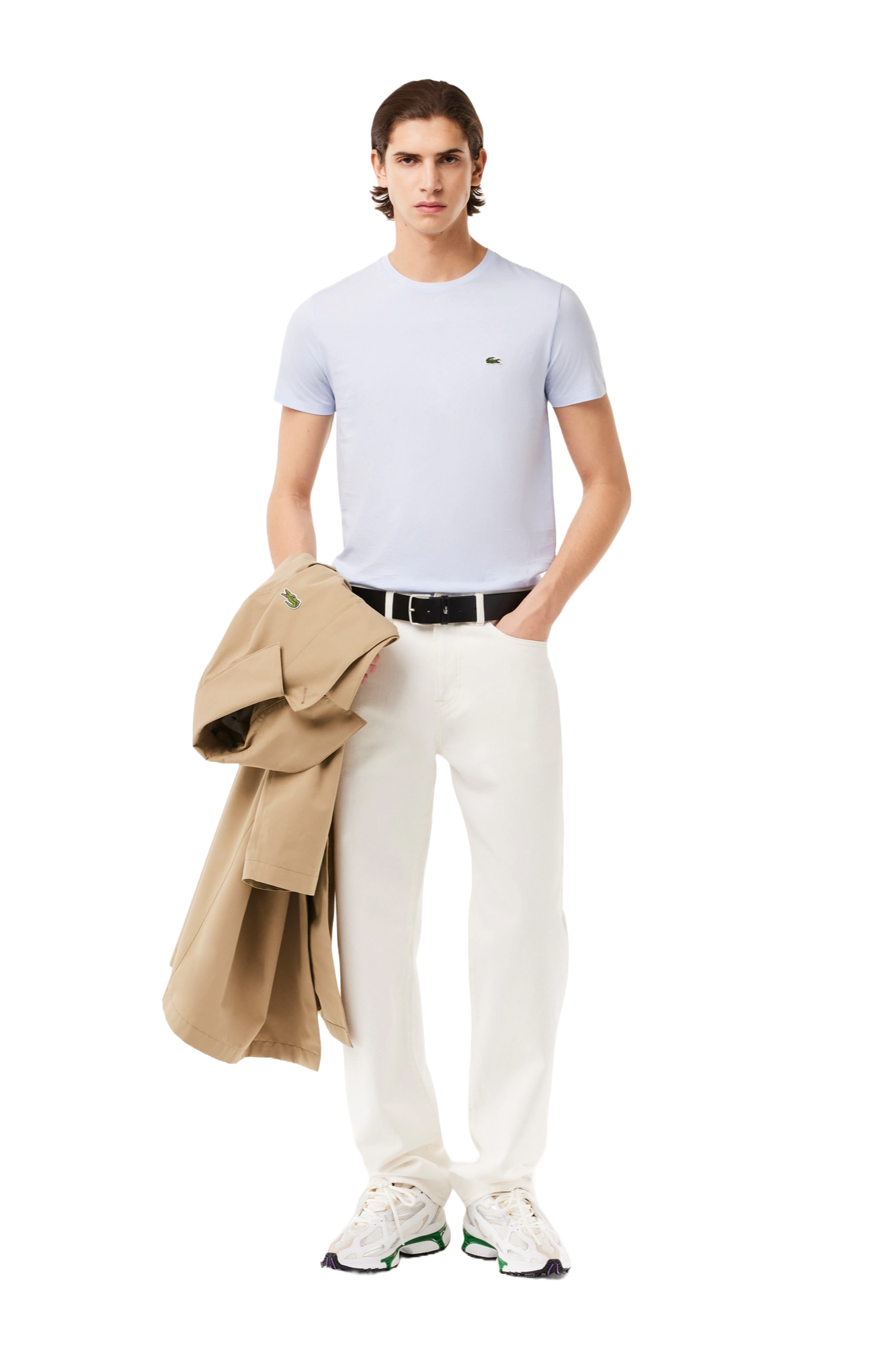Lacoste Men's Crew Neck Pima Cotton Jersey T-Shirt featuring premium Pima cotton, soft breathable comfort, and signature crocodile branding.