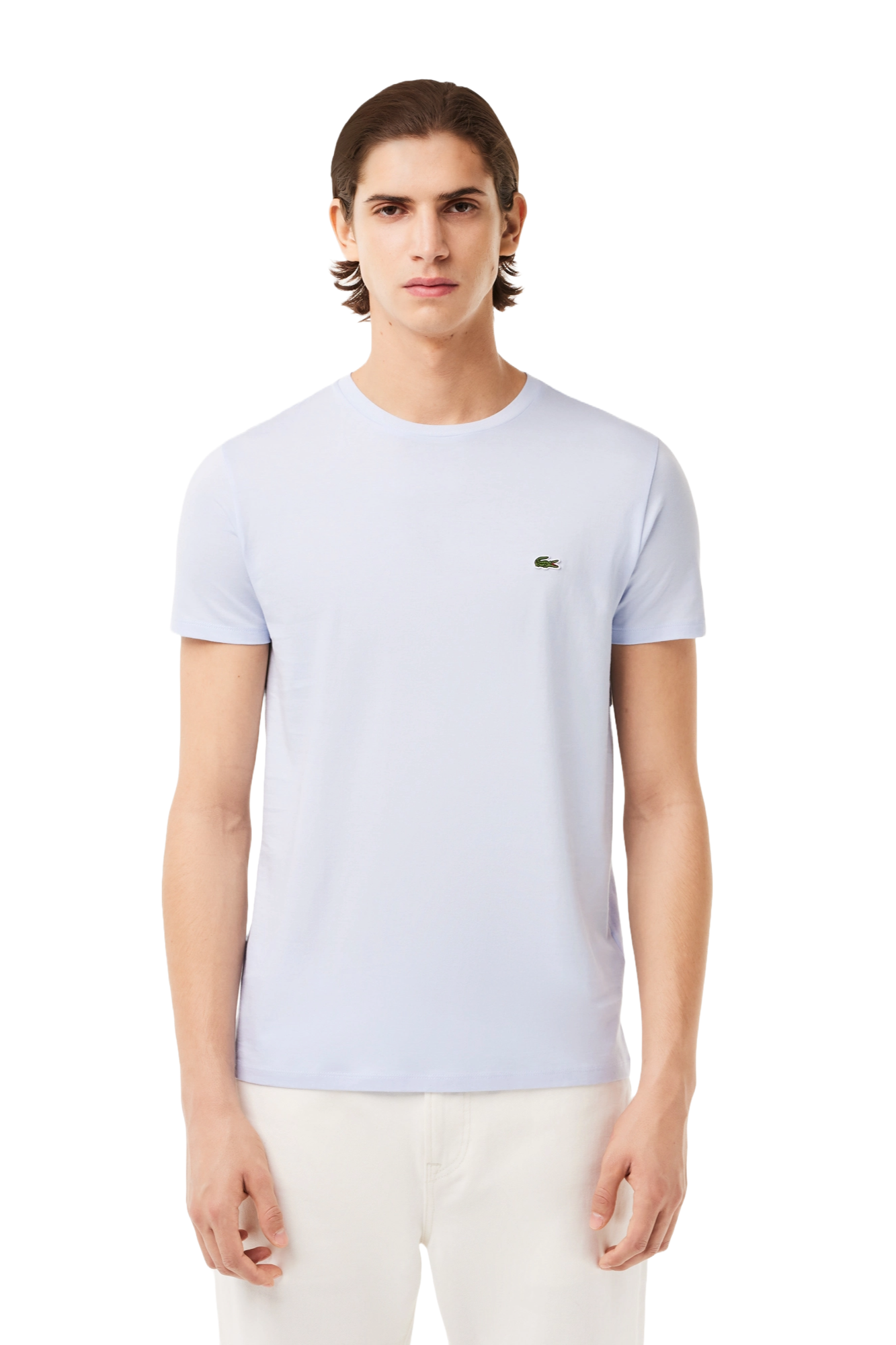 Lacoste Men's Crew Neck Pima Cotton Jersey T-Shirt featuring premium Pima cotton, soft breathable comfort, and signature crocodile branding.