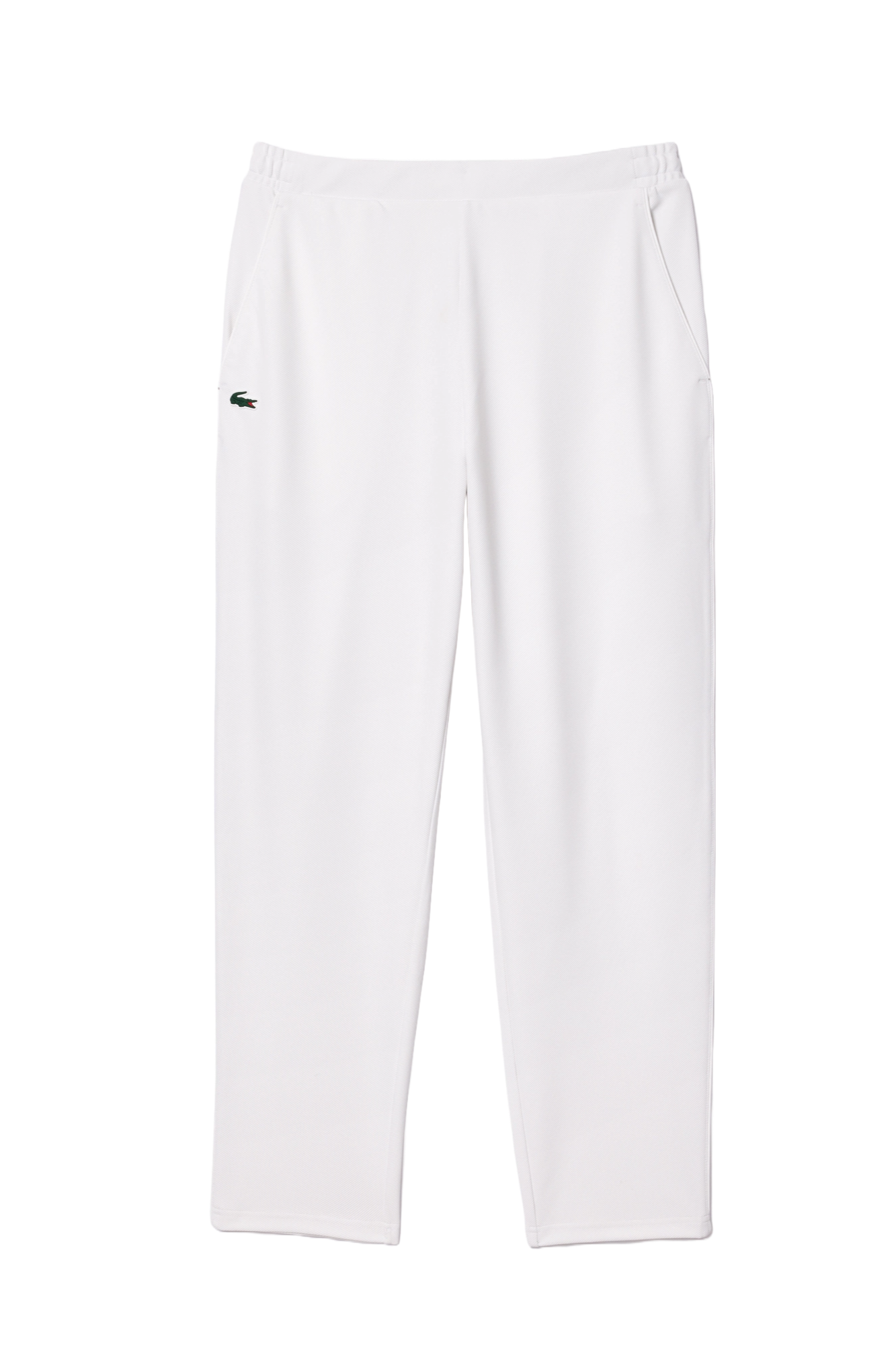 Lacoste Men's Stretchy Sport Sweatpants featuring stretch fabric, athletic fit, adjustable waistband, and signature crocodile branding.