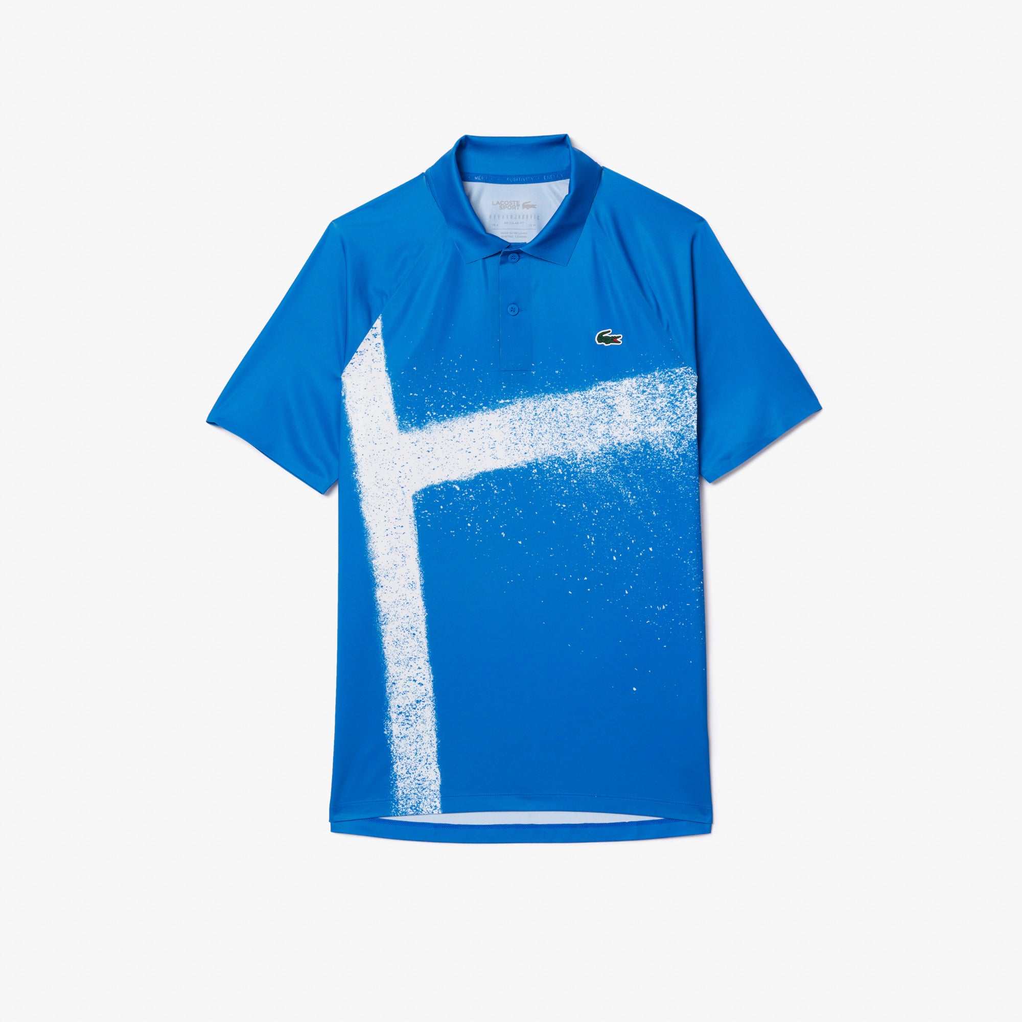 Lacoste Men's Tennis x Novak Djokovic On-Court Polo featuring breathable performance fabric, athletic fit, and signature collection detailing.