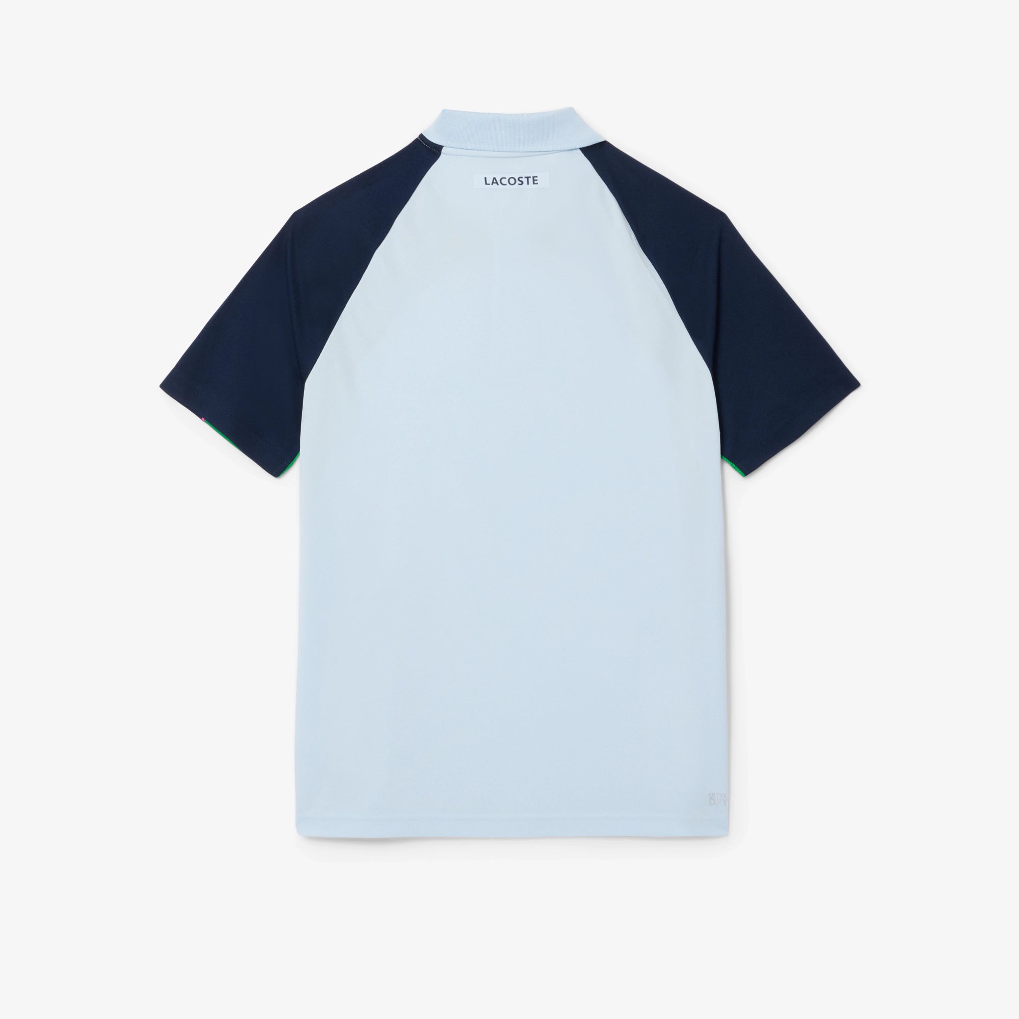 Lacoste Men's Ultra Dry Colorblock Tennis Polo featuring moisture-wicking performance fabric, colorblock detailing, athletic fit, and crocodile branding.