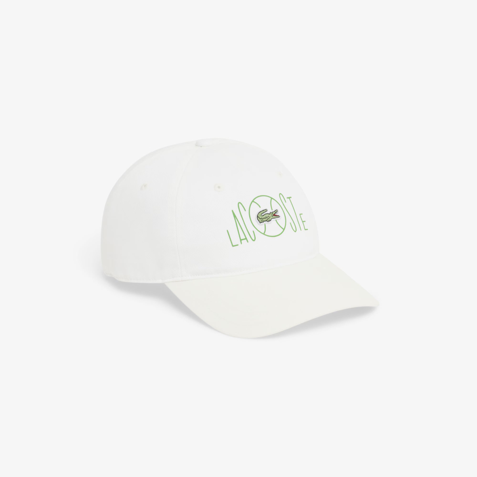 Lacoste Printed Cotton Twill Cap featuring durable cotton twill fabric, printed detailing, adjustable fit, curved brim, and signature branding.