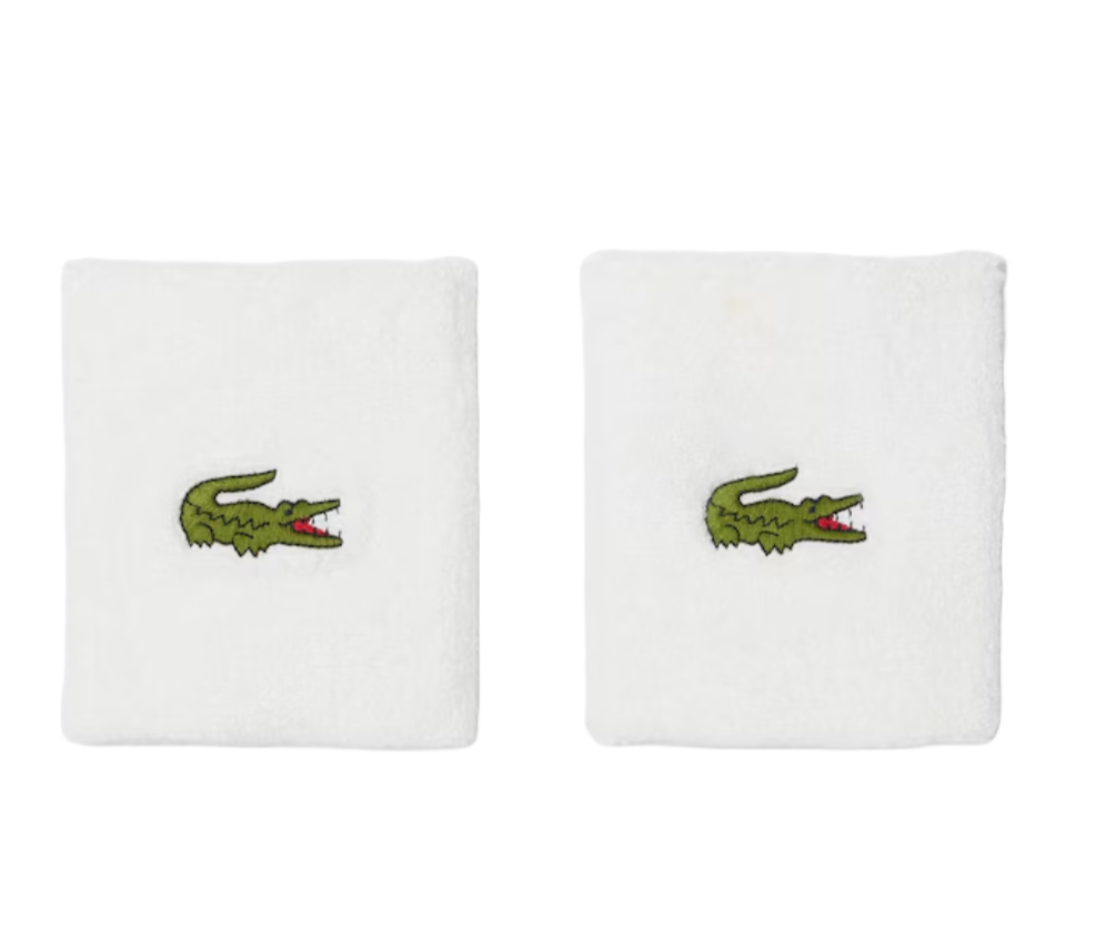 Lacoste Unisex Stretch Cotton Jersey Wristbands featuring soft absorbent fabric, flexible fit, and embroidered crocodile branding.