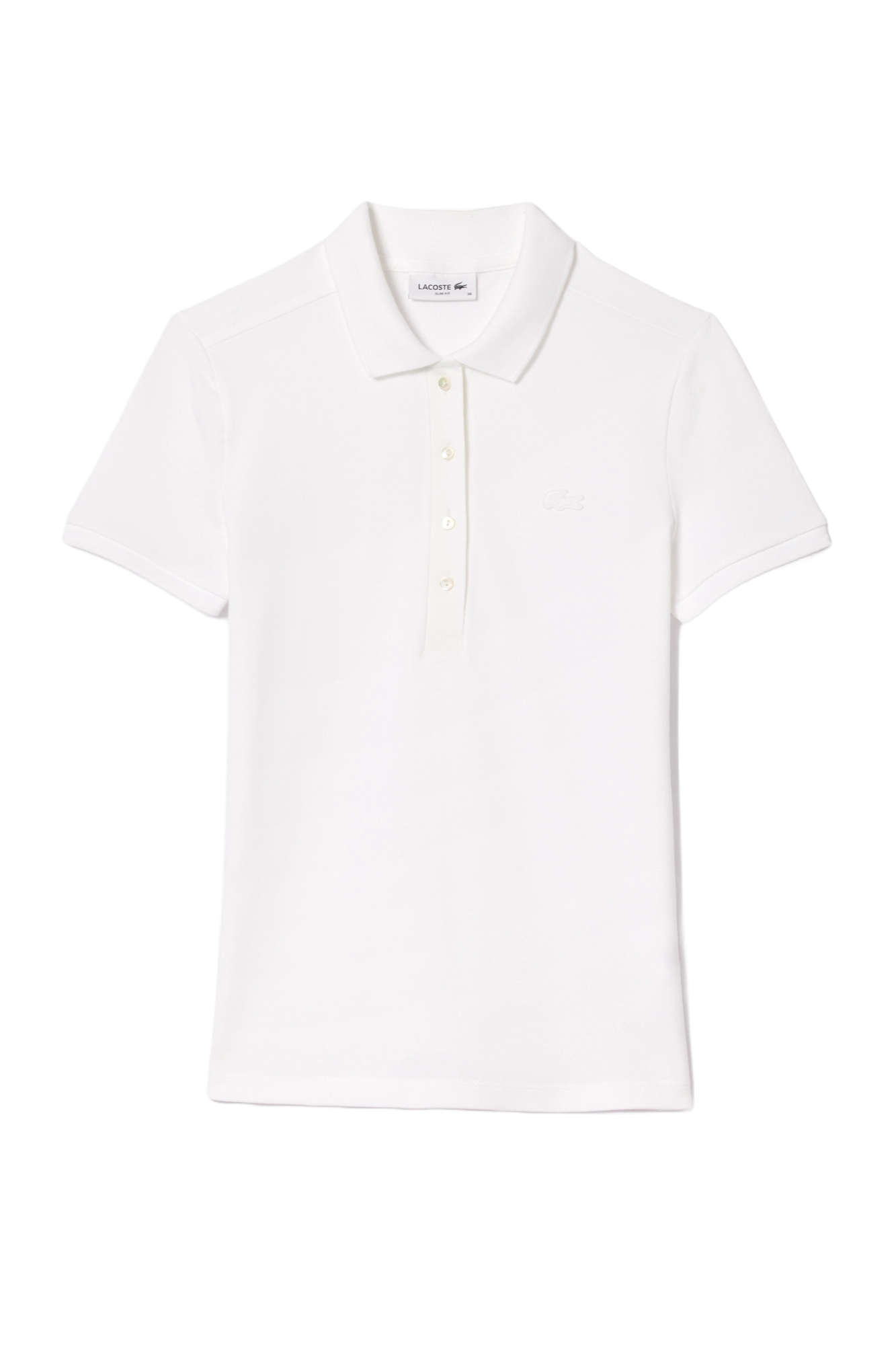 Lacoste Women's L.12.D Slim Fit Stretch Mini Piqué golf polo with breathable stretch fabric and iconic crocodile logo for golf wear
