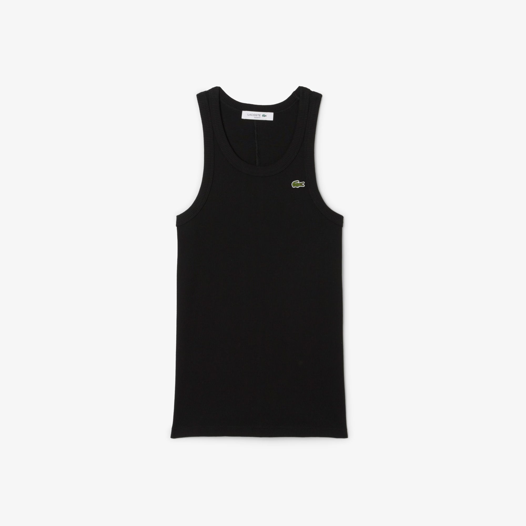 Lacoste Women's Slim Fit Cotton golf tank with breathable cotton fabric, sleeveless design, and classic crocodile logo for golf wear